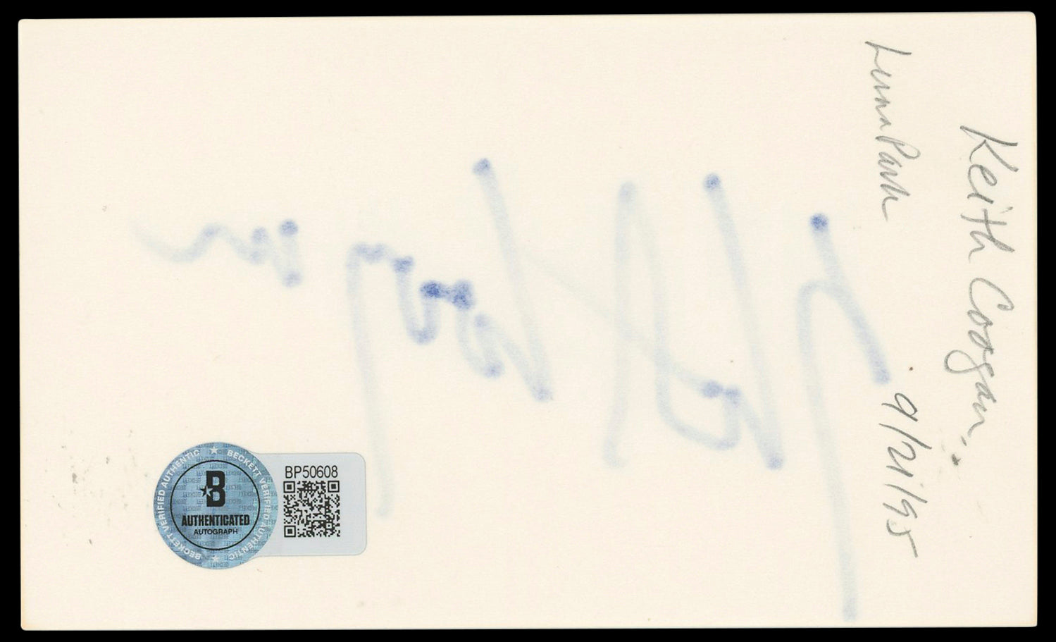 Keith Coogan All Summer in a Day Authentic Signed 3x5 Index Card BAS #BP50608