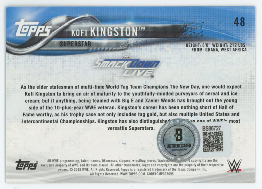 Kofi Kingston WWE Authentic Signed 2018 Topps #48 Card BAS #BS86727