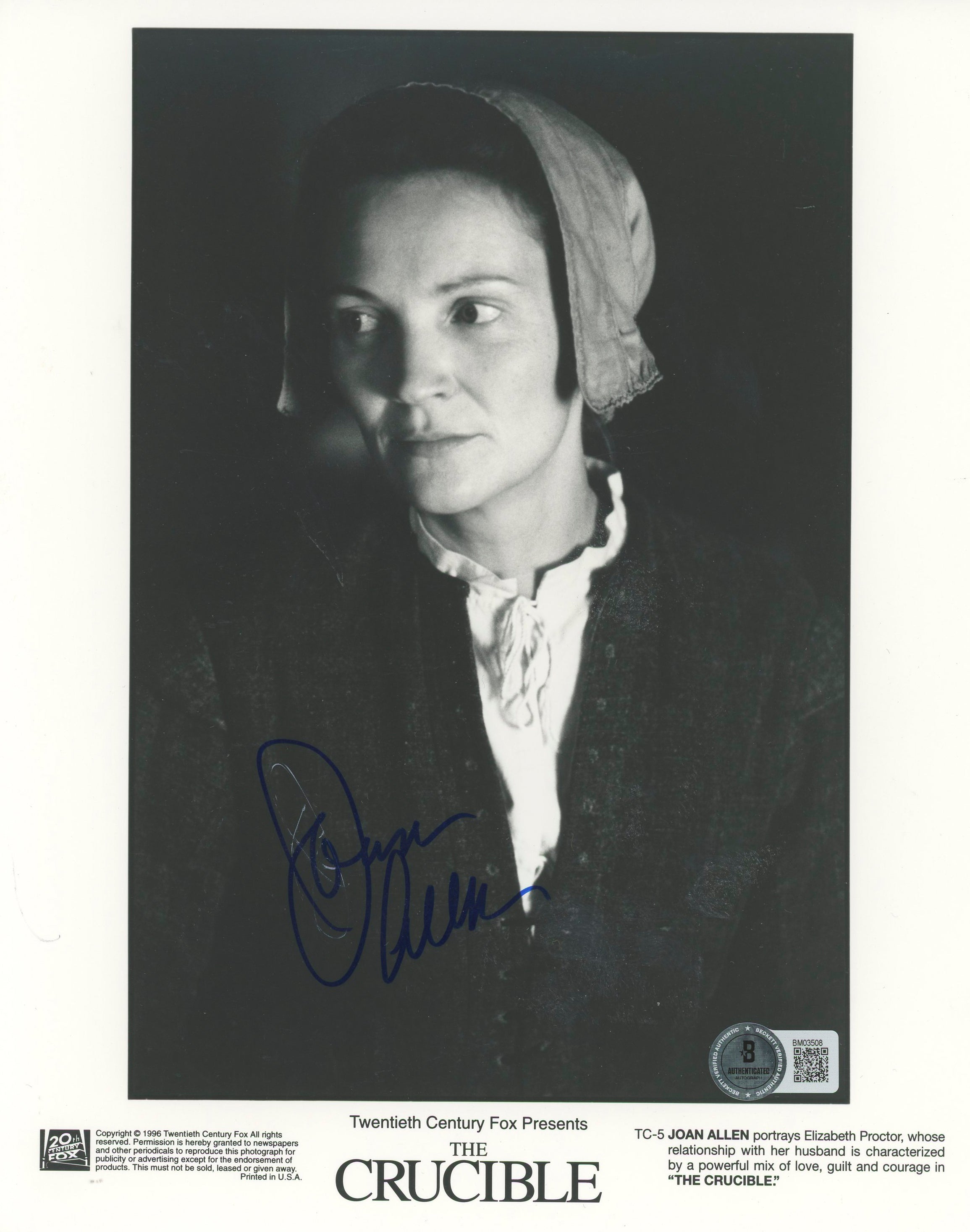Joan Allen The Crucible Authentic Signed 8x10 Photo Autographed BAS #BM03508