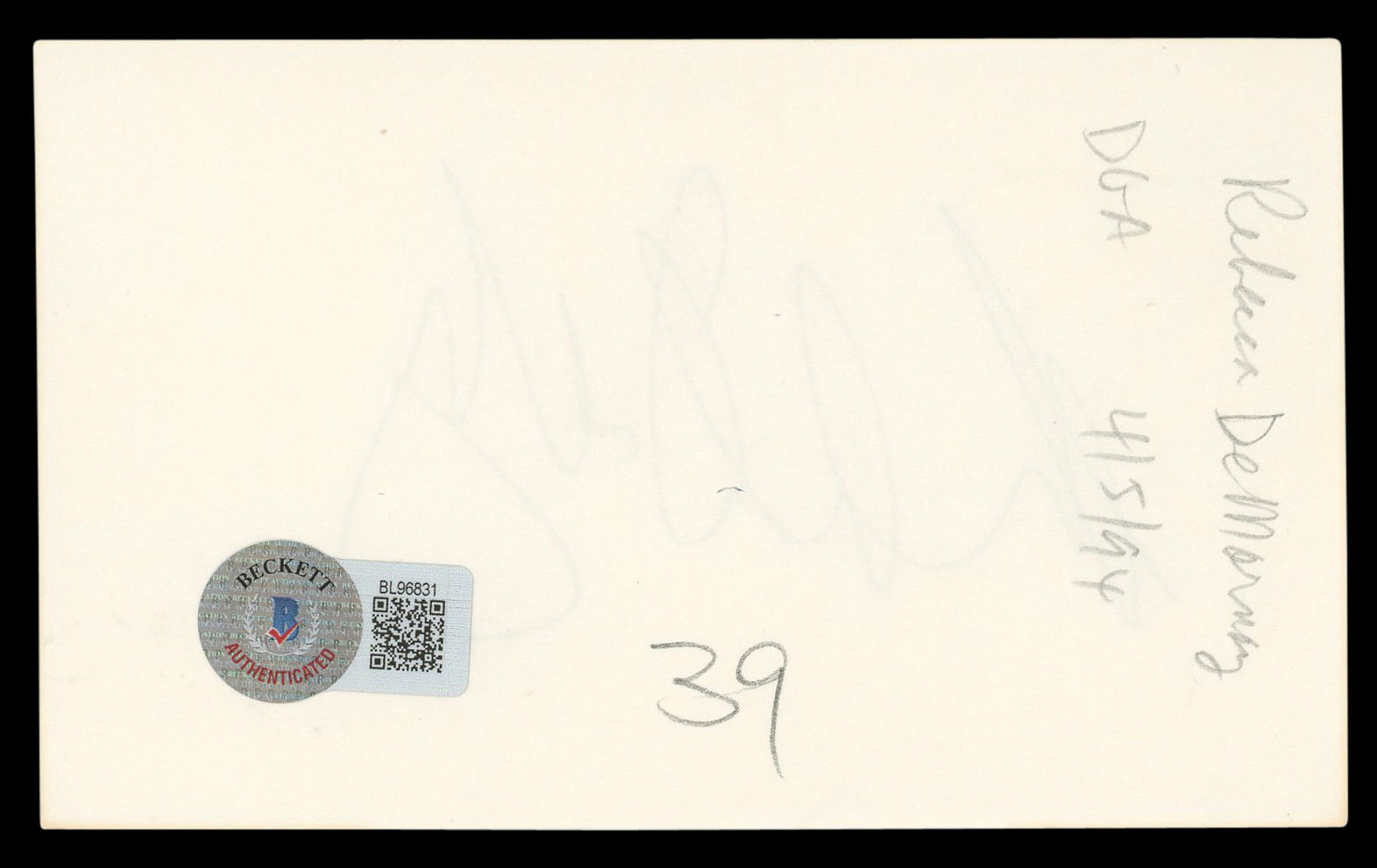 Rebecca De Mornay Risky Business Authentic Signed 3x5 Index Card BAS #BL96831