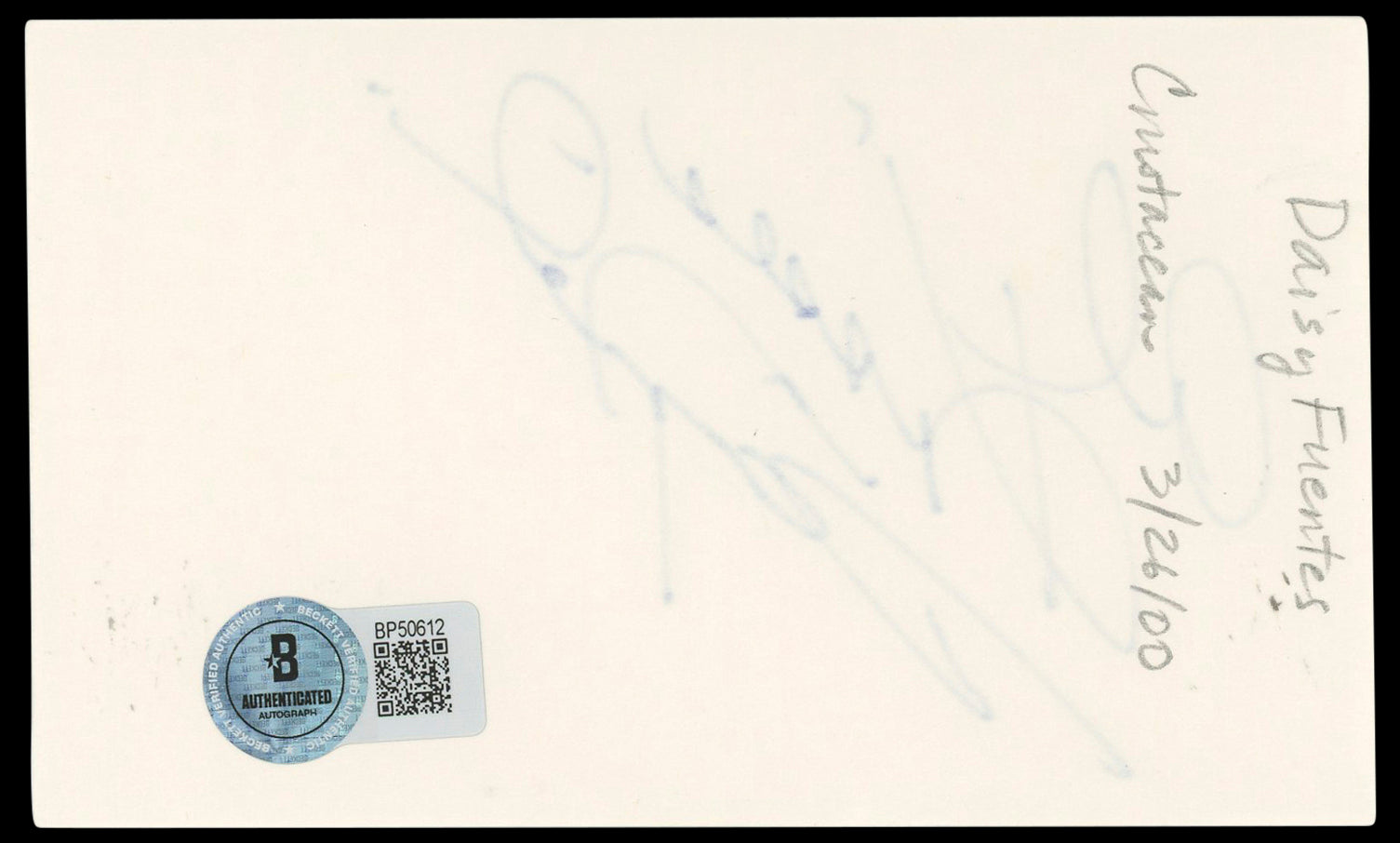 Daisy Fuentes House of Style Authentic Signed 3x5 Index Card BAS #BP50612
