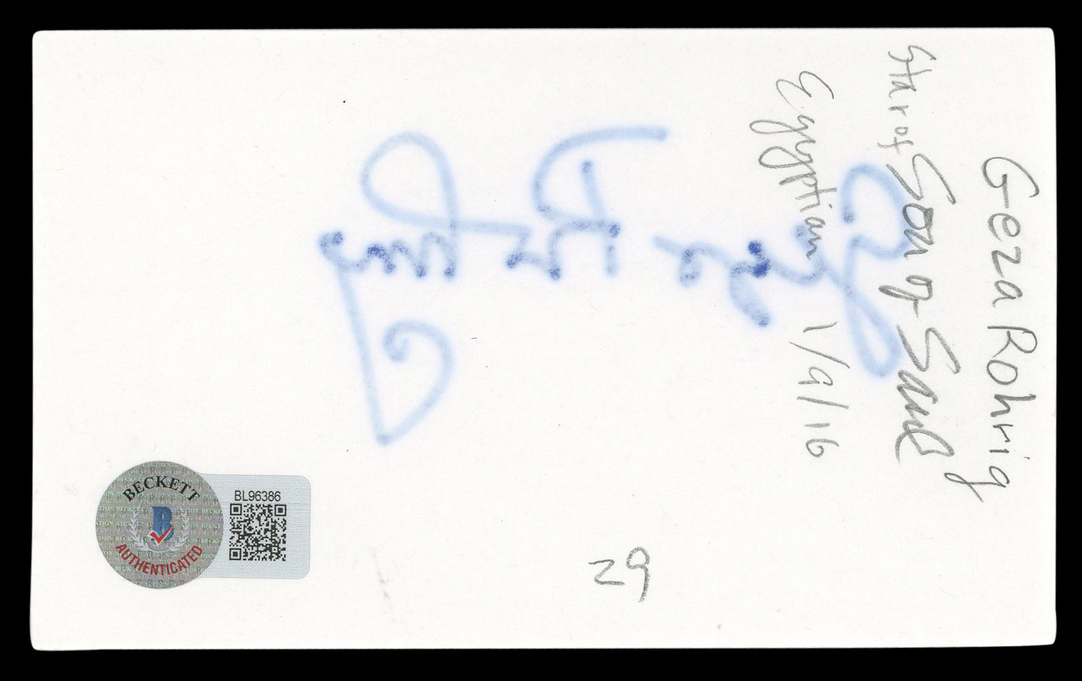 Geza Rohrig Son of Saul Authentic Signed 3x5 Index Card Autographed BAS #BL96386