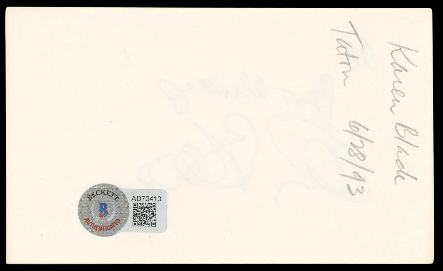 Karen Black The Great Gatsby "Best Always" Signed 3x5 Index Card BAS #AD70410