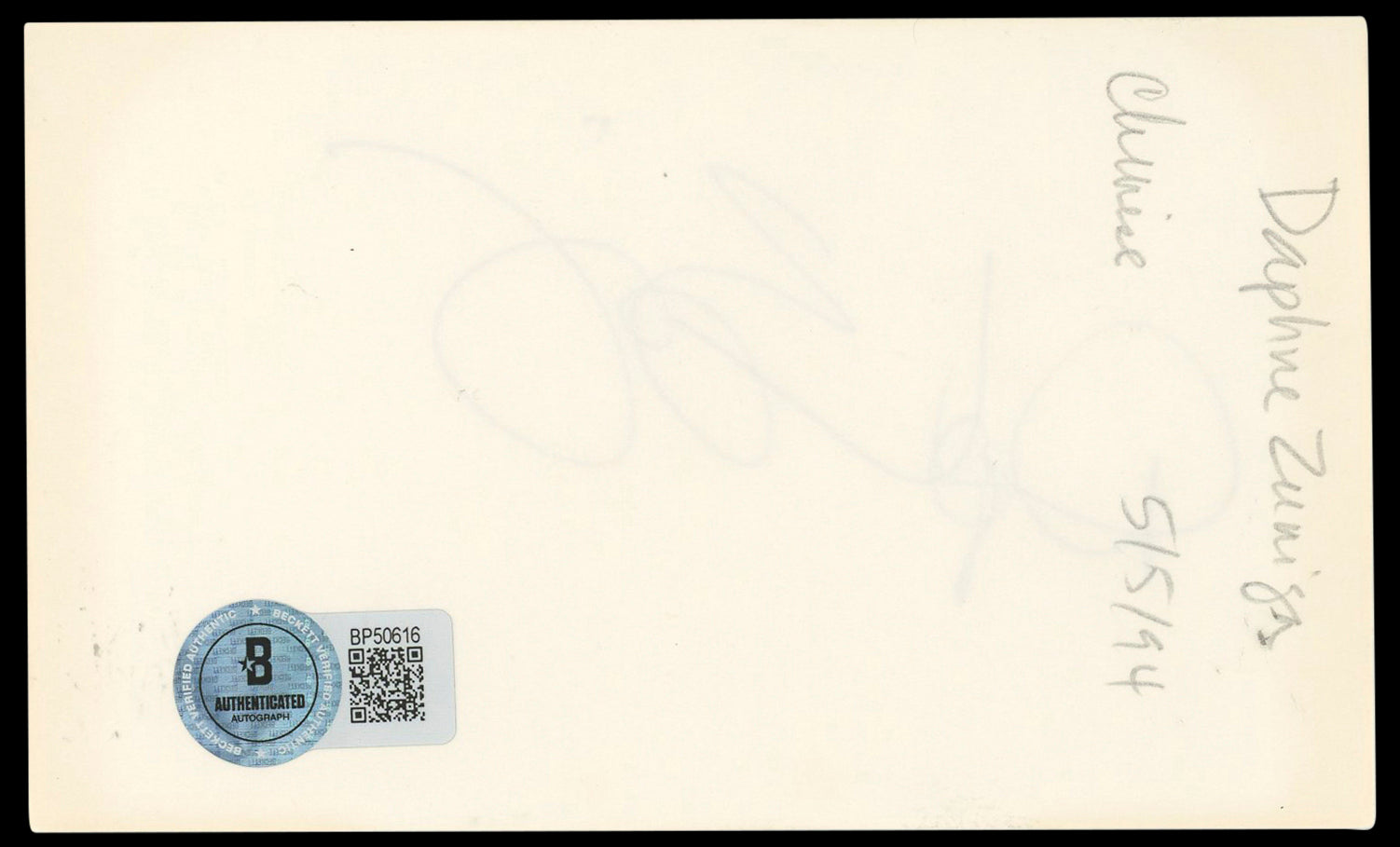 Daphne Zuniga Melrose Place Authentic Signed 3x5 Index Card BAS #BP50616