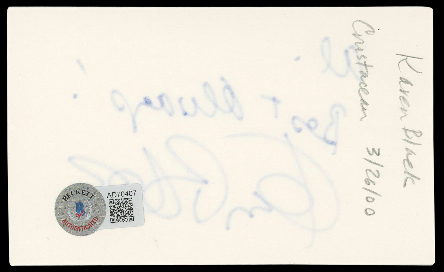 Karen Black The Great Gatsby "Best Always!" Signed 3x5 Index Card BAS #AD70407