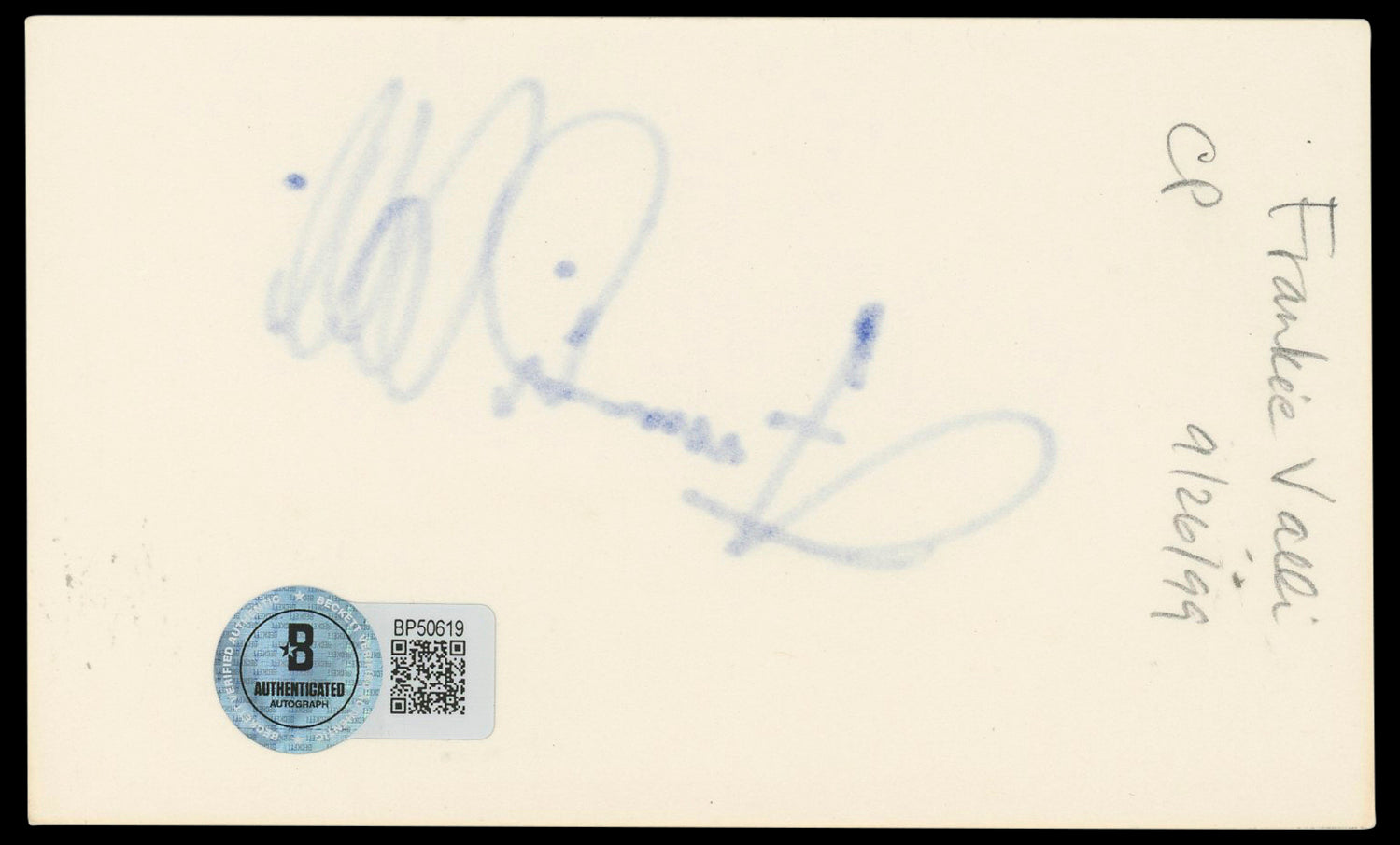 Frank Valli The Four Seasons Authentic Signed 3x5 Index Card BAS #BP50619