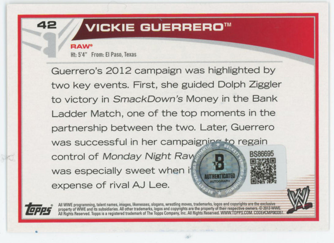 Vickie Guerrero WWE Authentic Signed 2013 Topps #42 Card BAS #BS86695