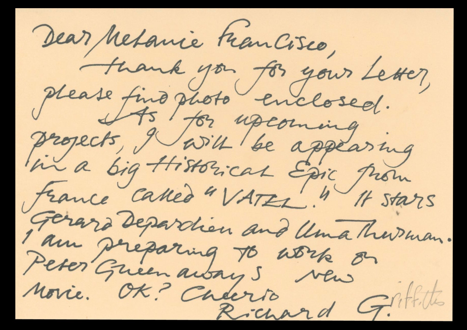 Richard Griffiths Harry Potter Signed Handwritten Note on 4x6 Index Card BAS