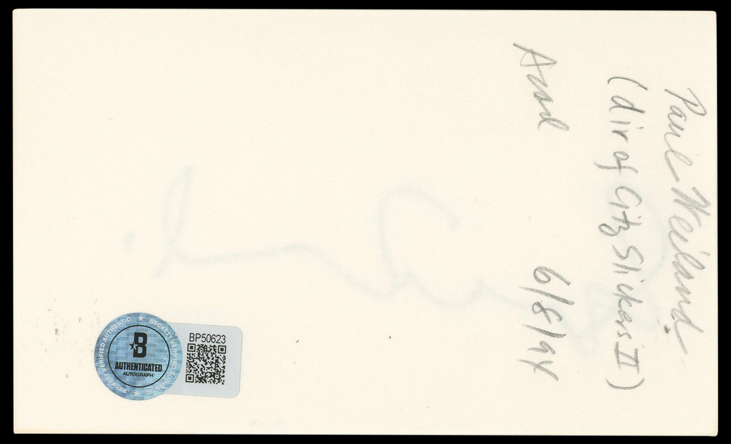 Paul Weiland Authentic Signed 3x5 Index Card Autographed BAS #BP50623