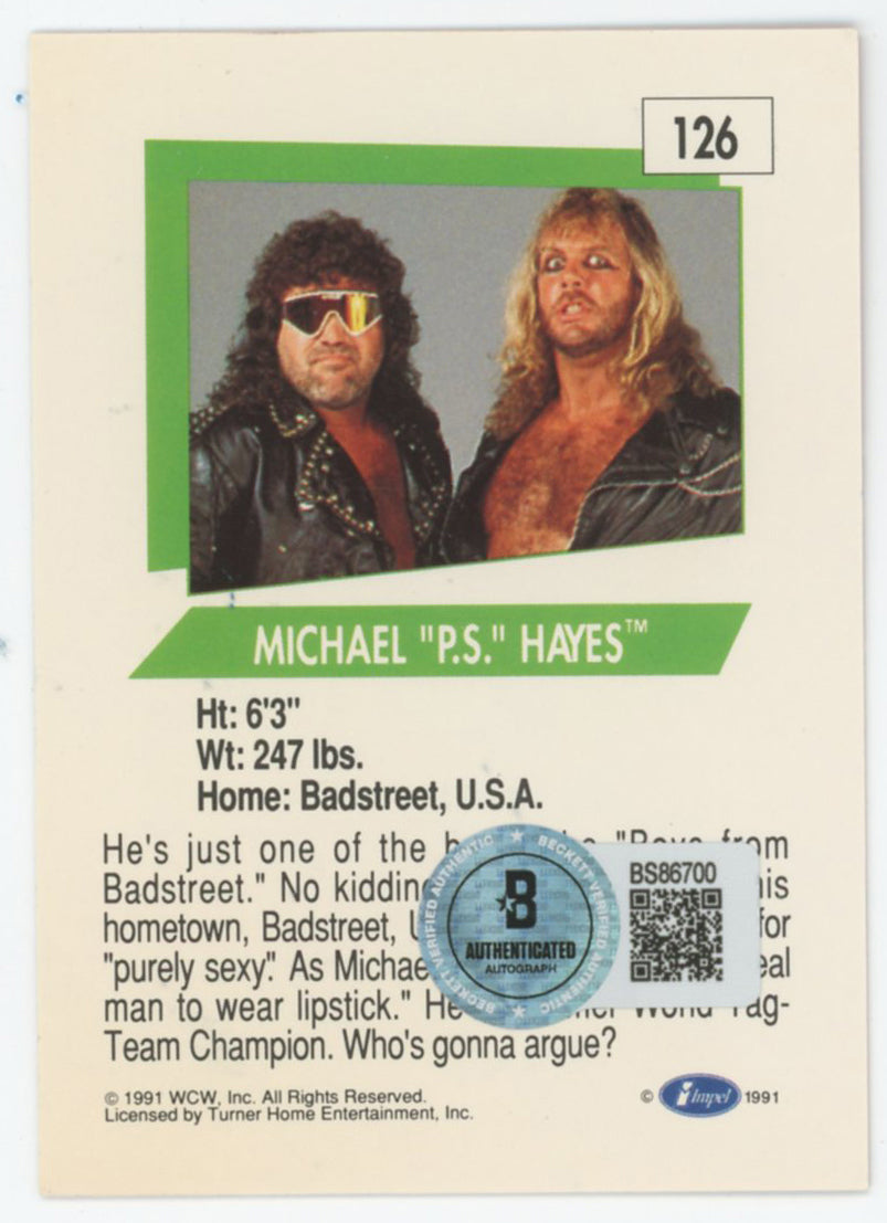 Michael "P.S." Hayes WWE Authentic Signed 1991 Impel WCW #126 Card BAS #BS86700