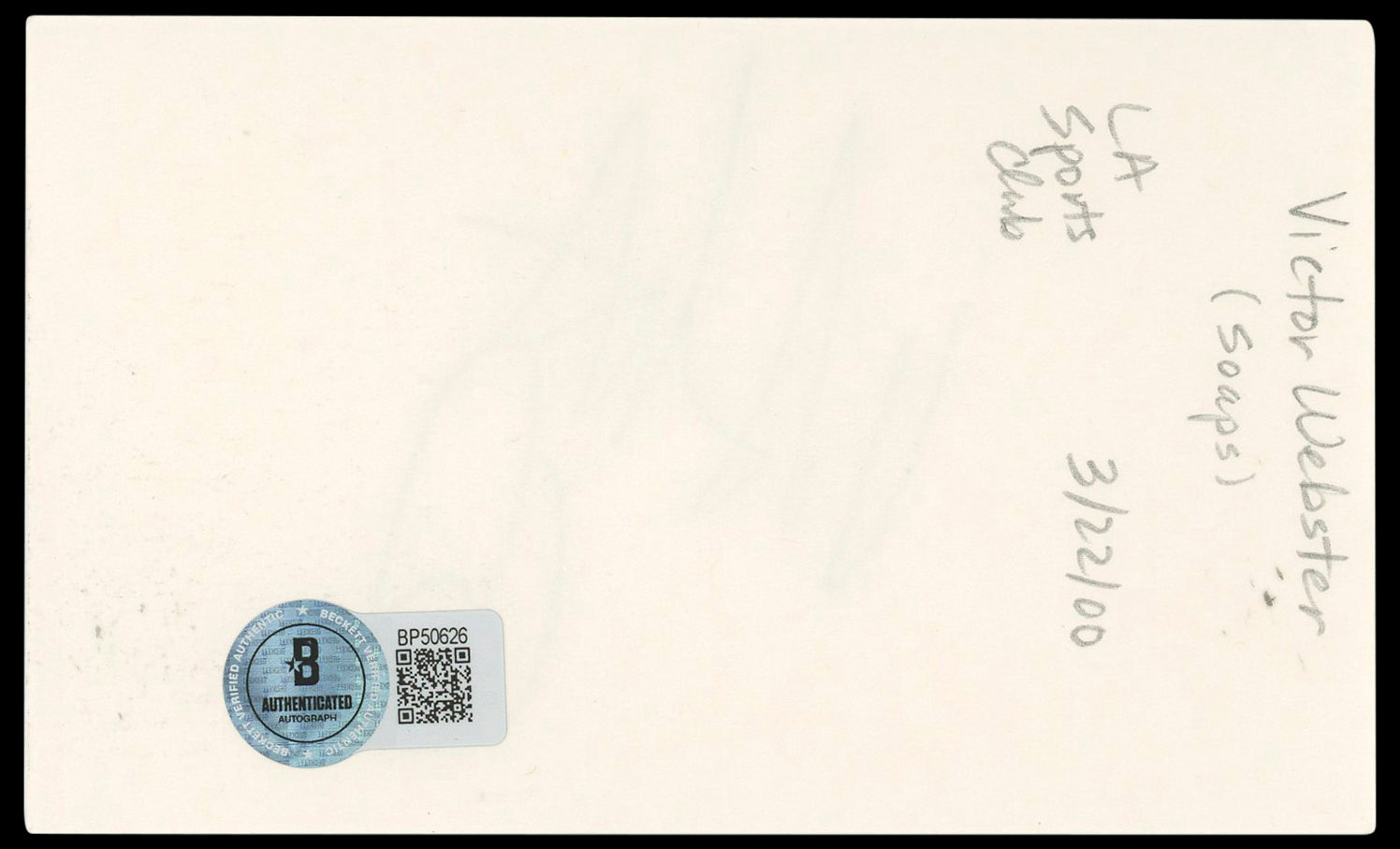 Victor Webster Days of Our Lives Authentic Signed 3x5 Index Card BAS #BP50626