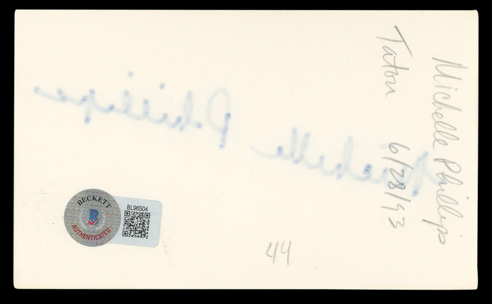 Michelle Phillips Knots Landing Authentic Signed 3x5 Index Card BAS #BL96504