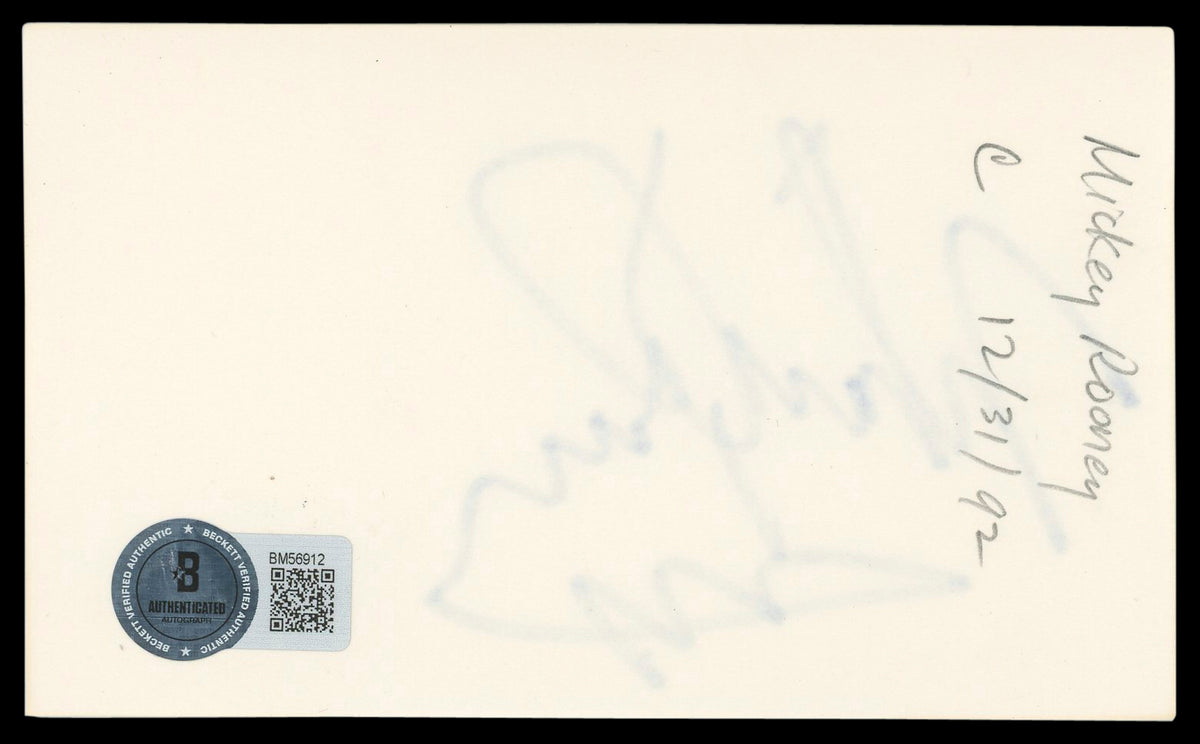 Mickey Rooney Breakfast At Tiffany's Signed 3x5 Index Card BAS #BM56912