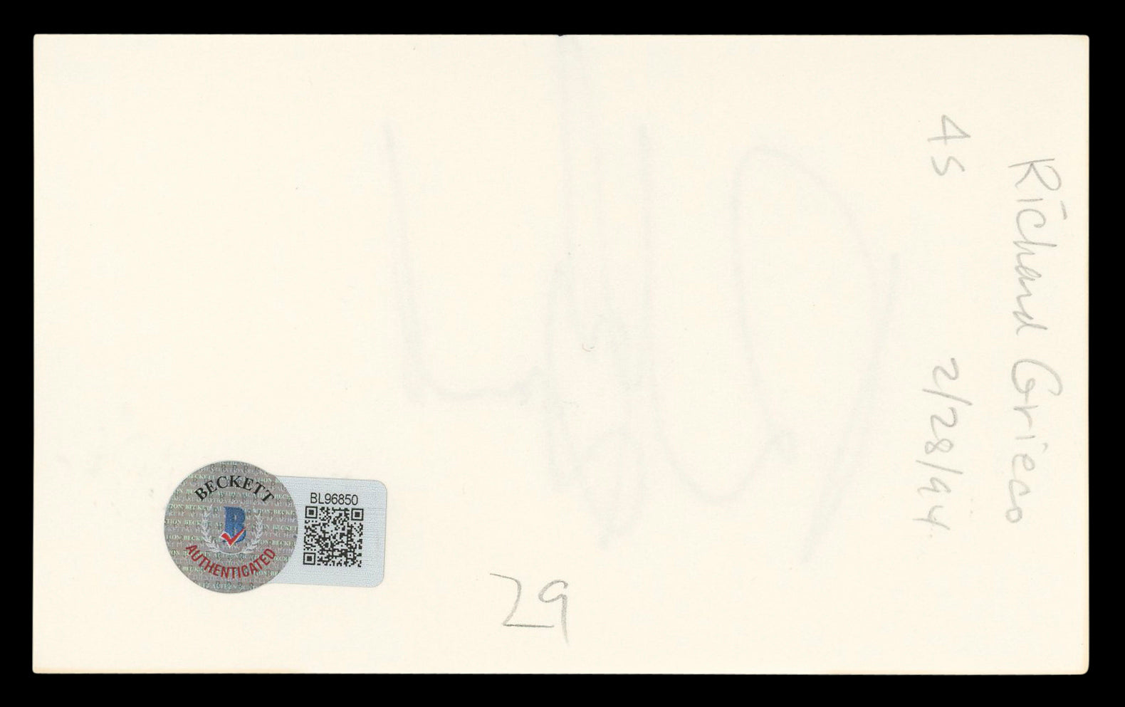 Richard Grieco If Looks Could Kill Authentic Signed 3x5 Index Card BAS #BL96850