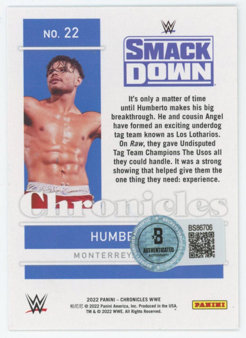 Humberto Carrillo WWE Signed 2022 Panini Chronicles #22 Card BAS #BS86706