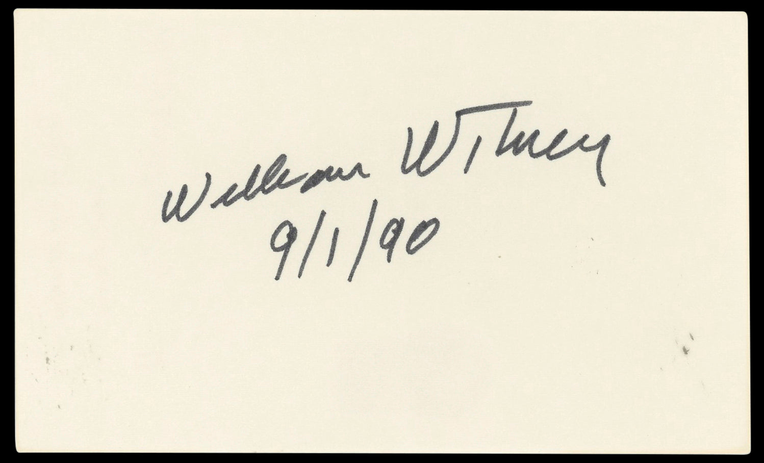 William Whitney 9/1/90 Authentic Signed 3x5 Index Card Autographed BAS #BP50637