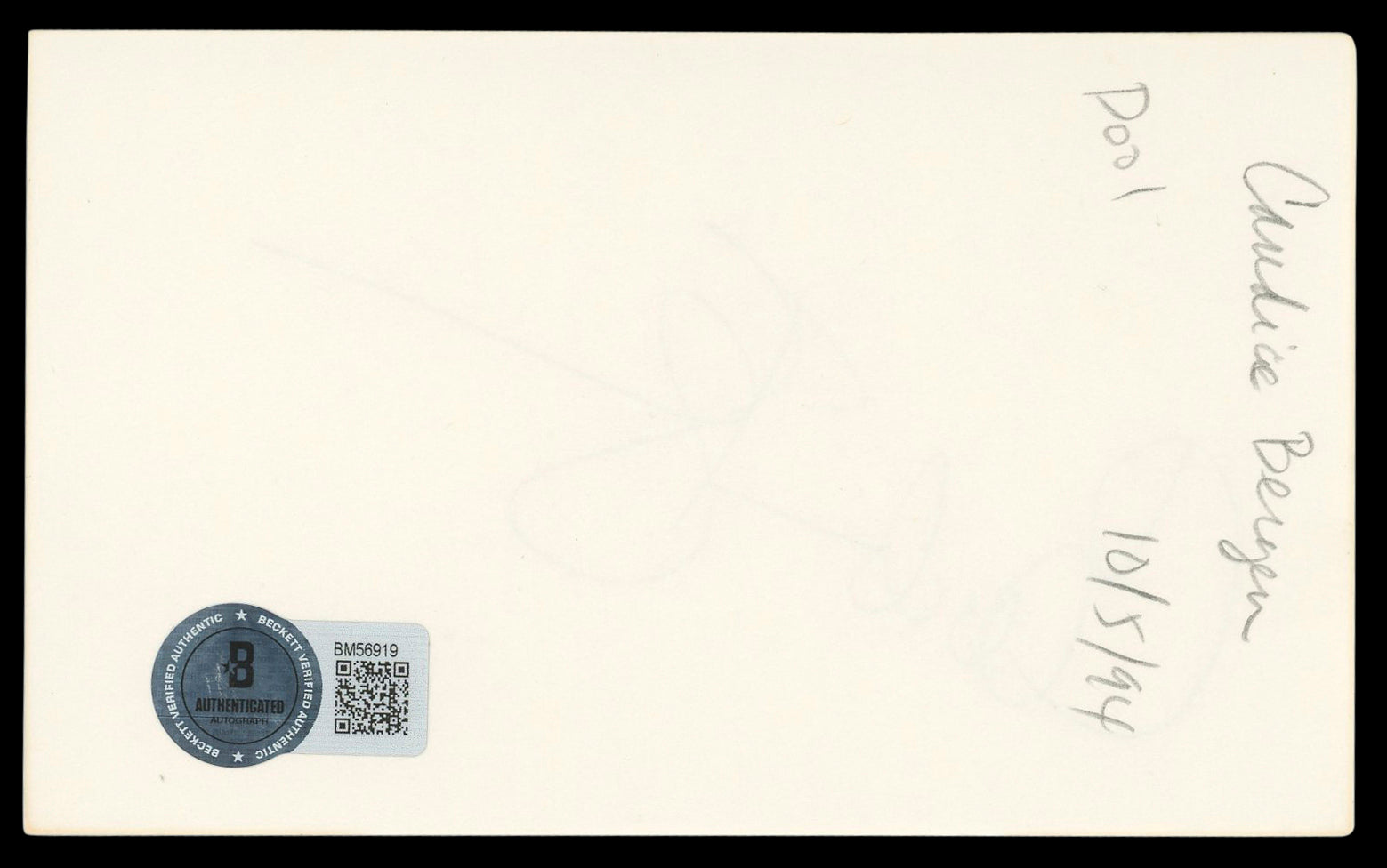 Candice Bergen Murphy Brown Authentic Signed 3x5 Index Card BAS #BM56919