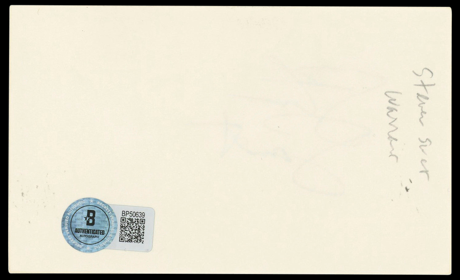 Steven Sweet Warrant Authentic Signed 3x5 Index Card Autographed BAS #BP50639