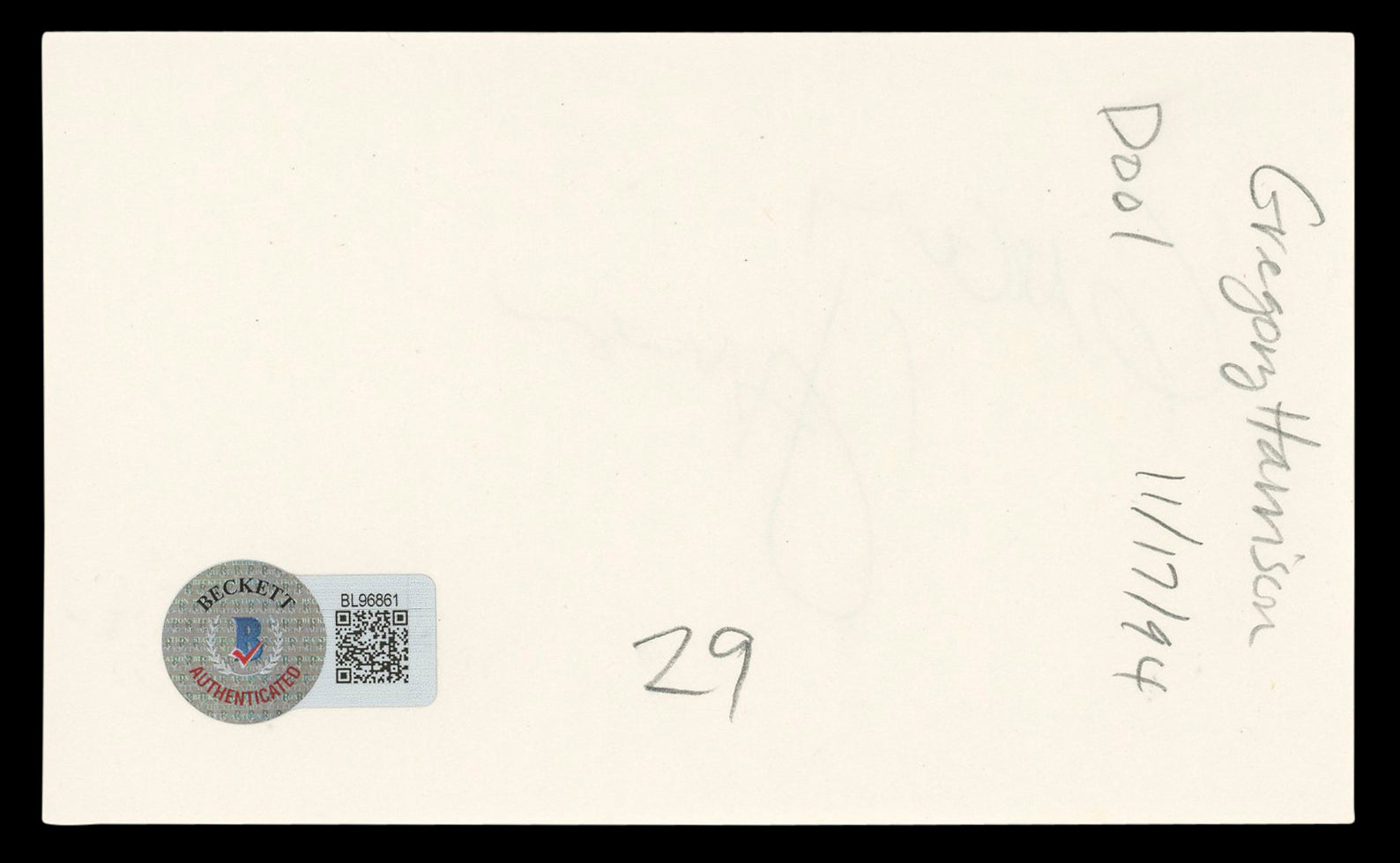Gregory Harrison Trapper John, M.D. Authentic Signed 3x5 Index Card BAS #BL96861