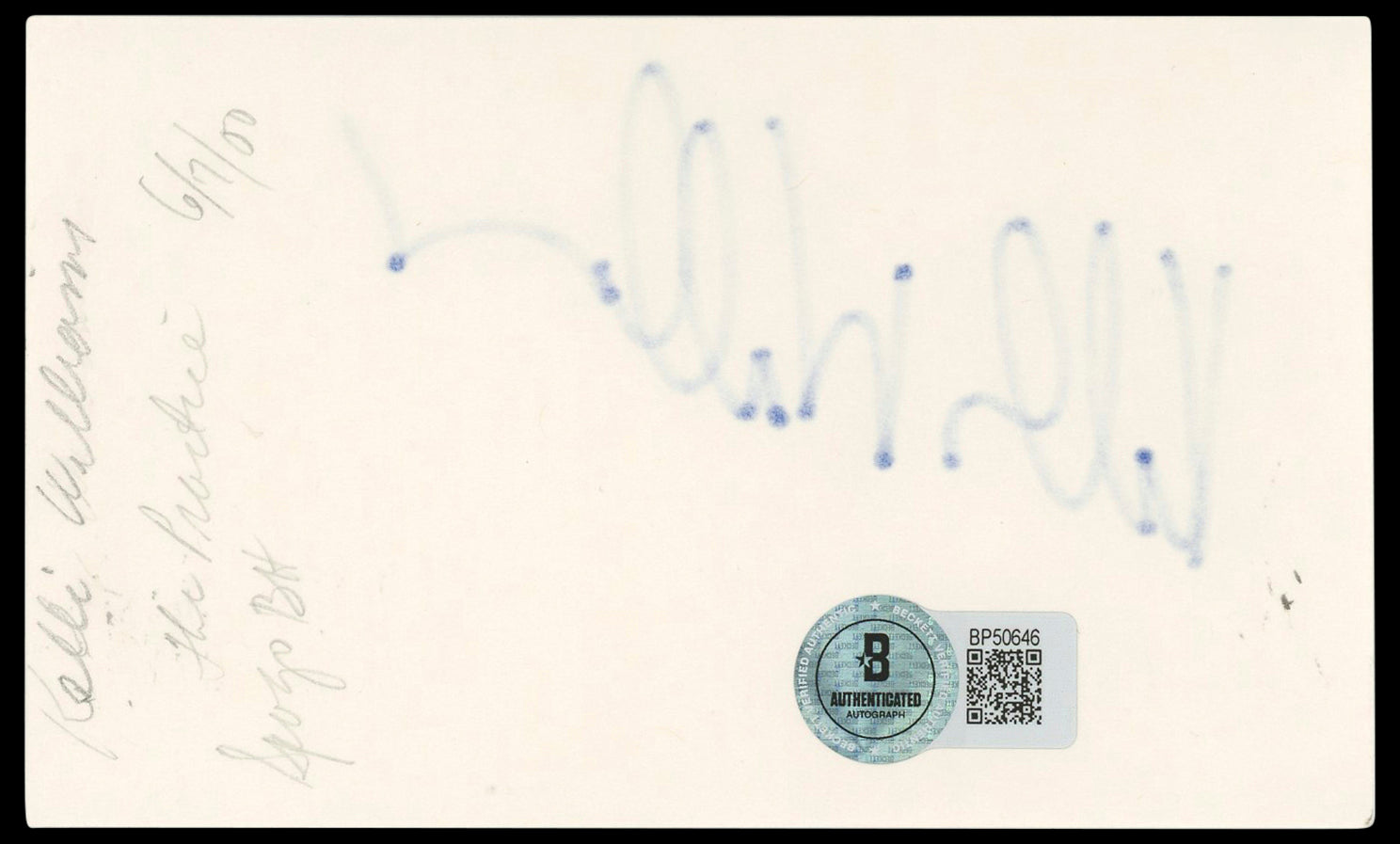 Kelli Williams The Practice Authentic Signed 3x5 Index Card BAS #BP50646