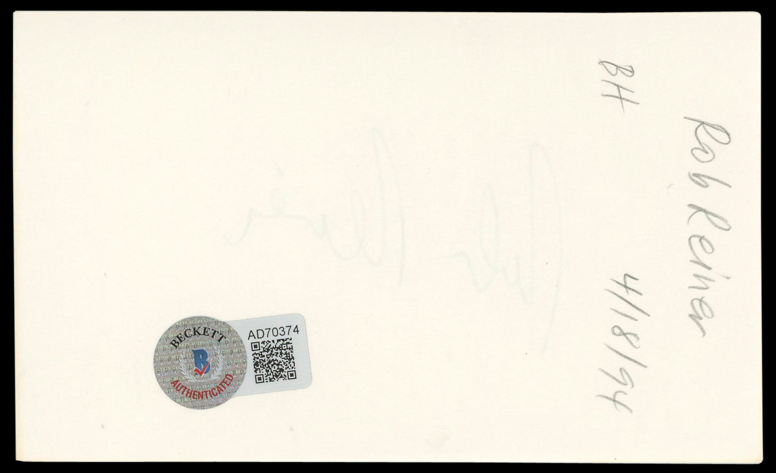 Rob Reiner All In The Family Signed 3x5 Index Card Autographed BAS #AD70374