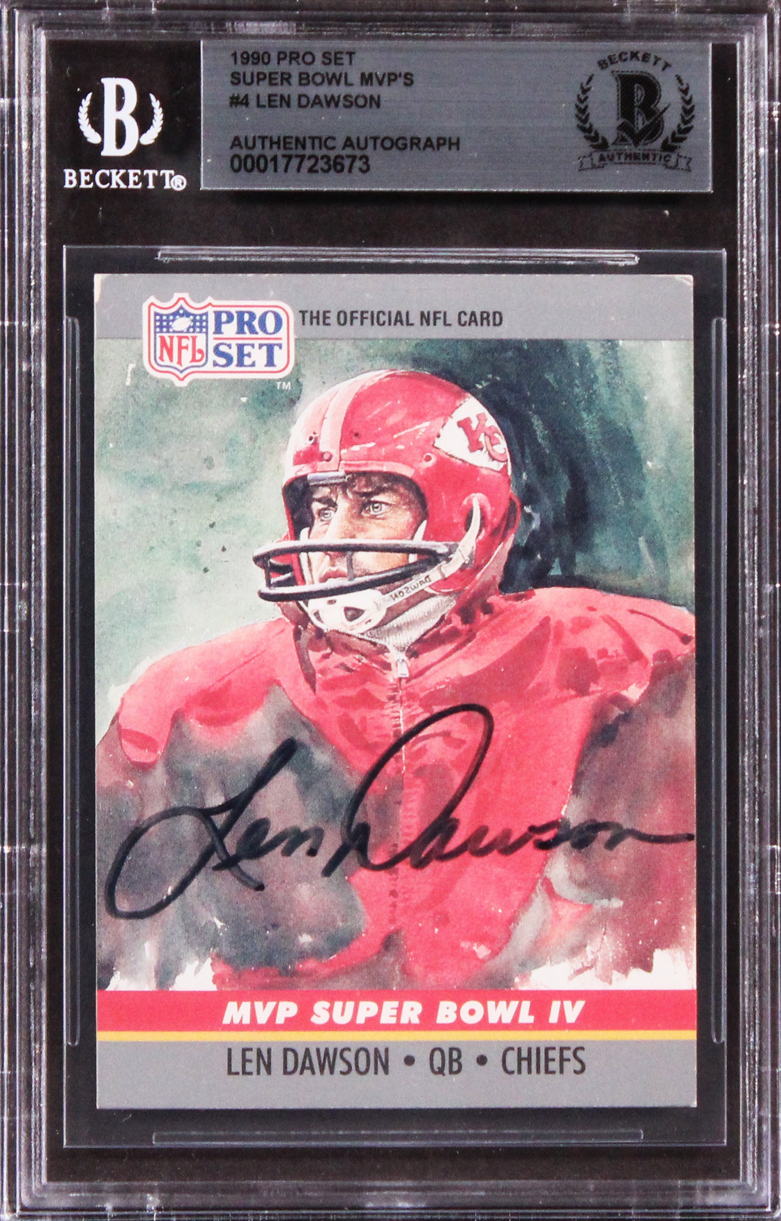 Chiefs Len Dawson Signed 1990 Pro Set Super Bowl MVP'S #4 Card BAS Slabbed