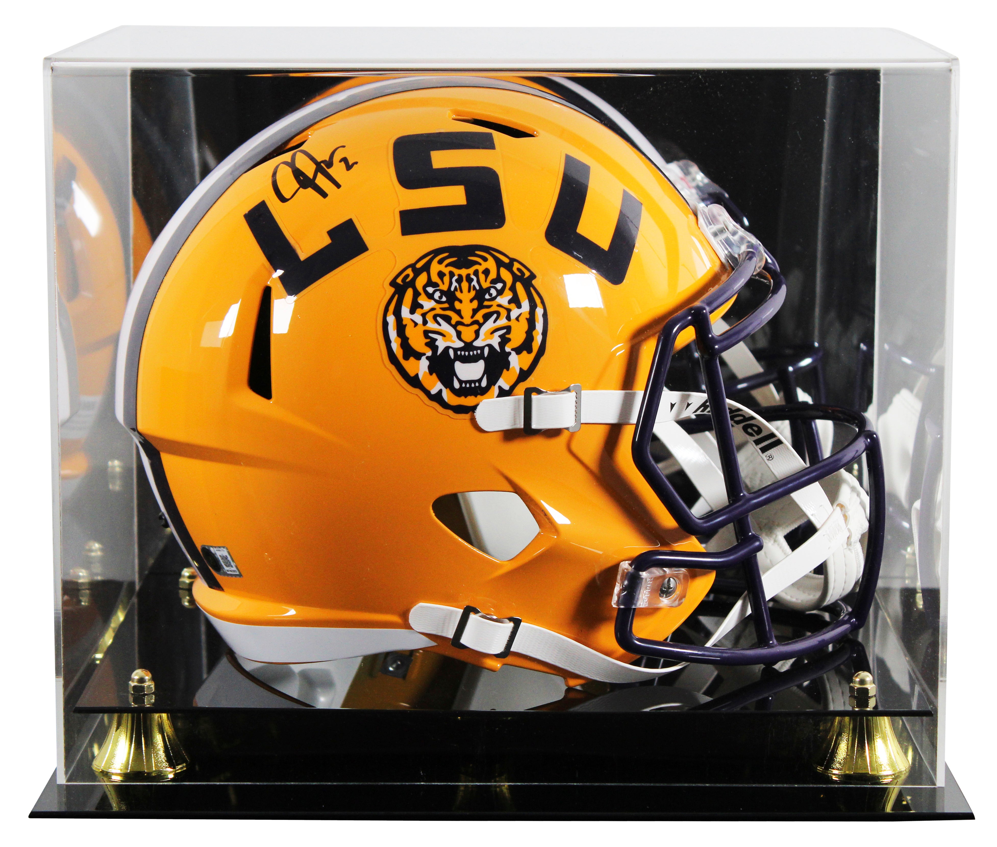 LSU Justin Jefferson Signed Yellow Full Size Speed Rep Helmet W/ Case BAS Wit