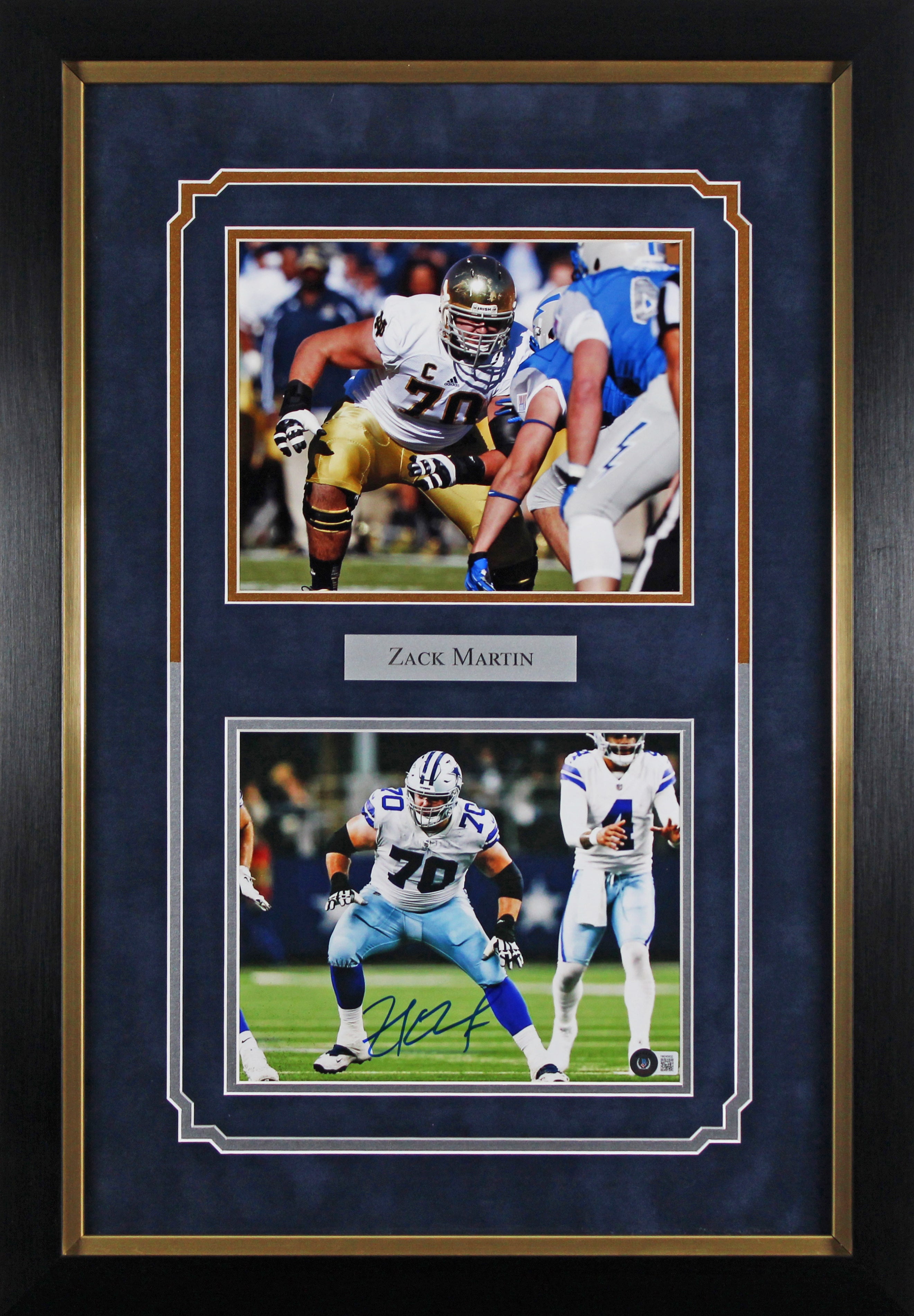 Cowboys Zack Martin Authentic Signed 8x10 Framed Photo BAS Witnessed #1W245832