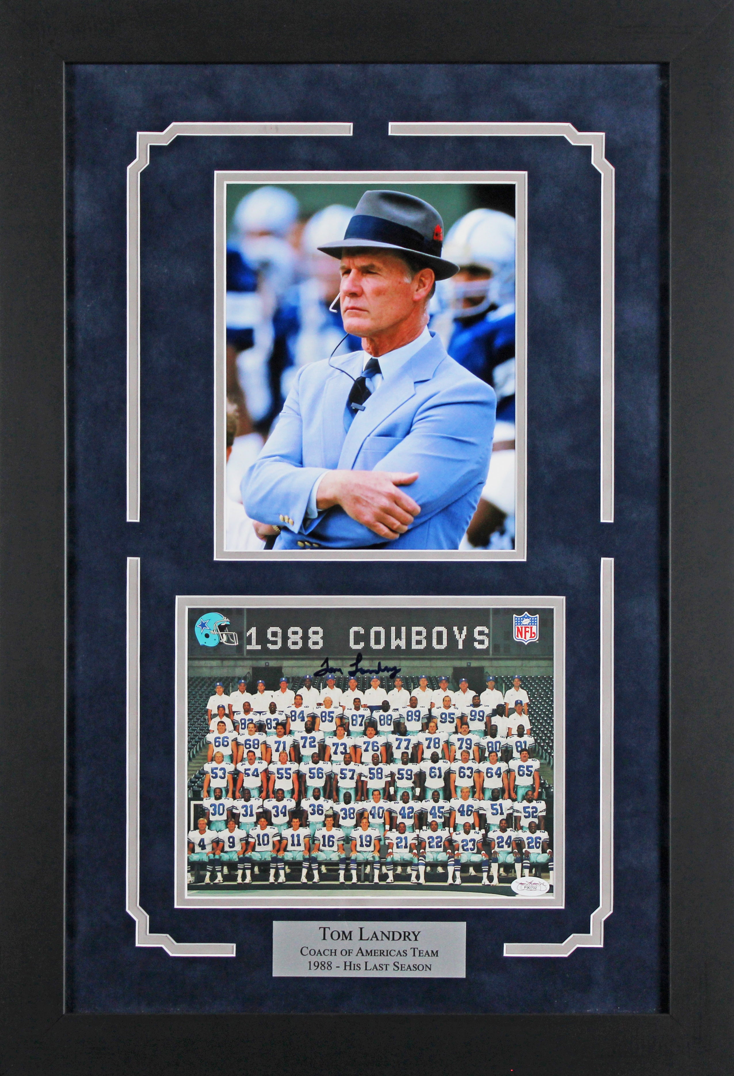 Cowboys Tom Landry Authentic Signed 8x10 Framed Photo Autographed JSA #F90702