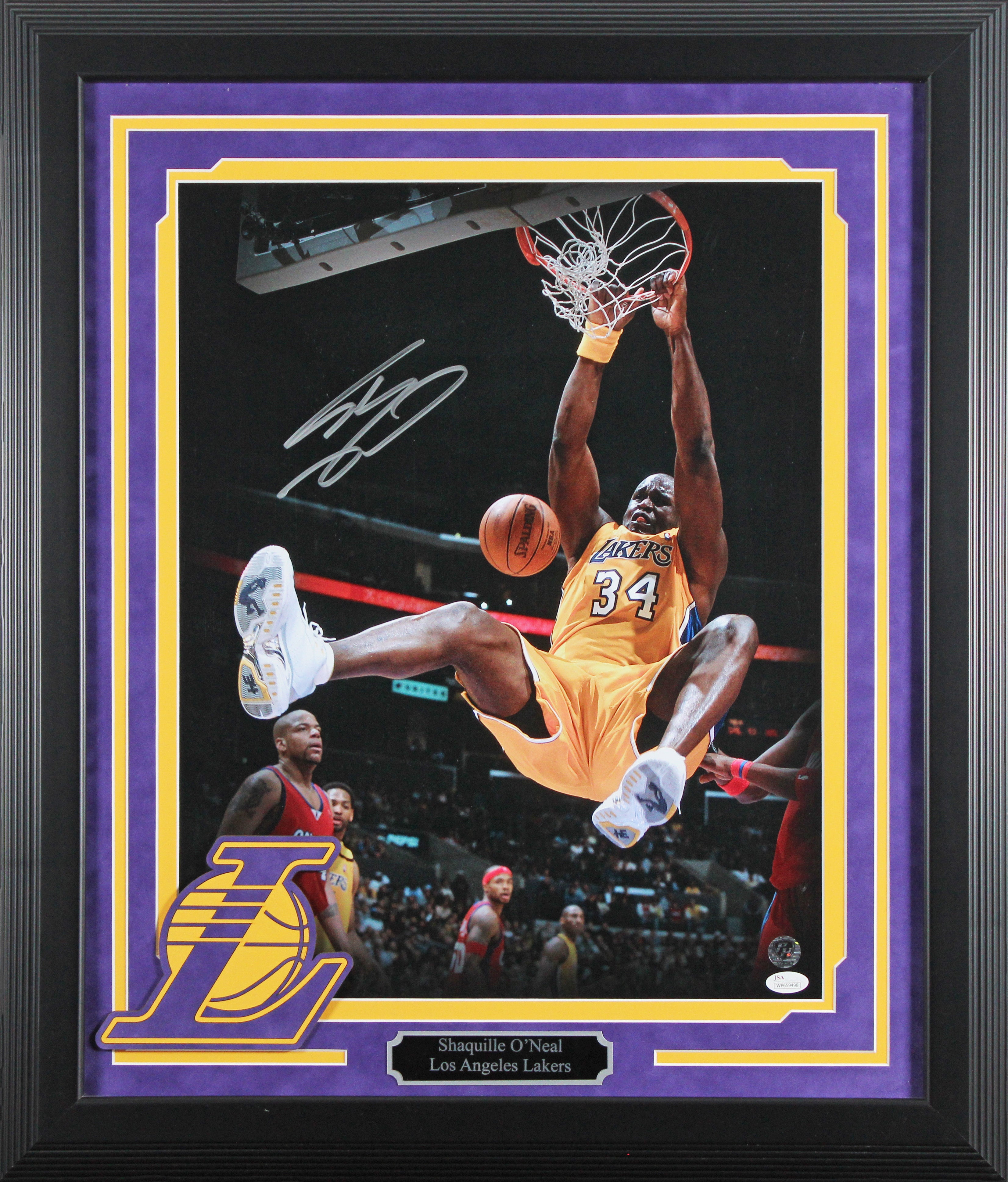 Lakers Shaquille O'Neal Signed 16x20 Framed Vertical Dunking Photo JSA #WP659498