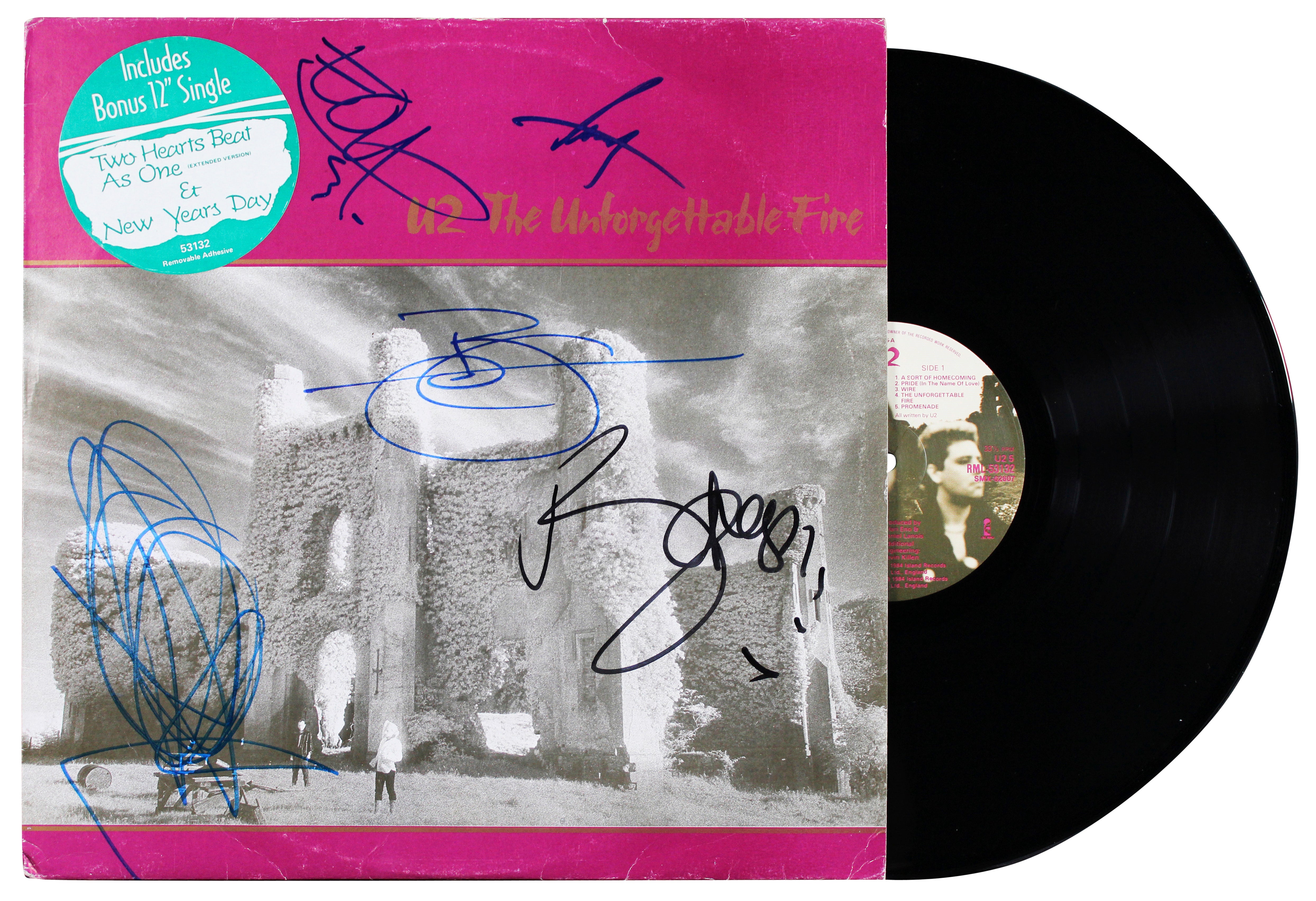 U2 (5) Bono, Edge, Mullen, Clayton & Eno Signed Album Cover w Vinyl BAS #AE11944