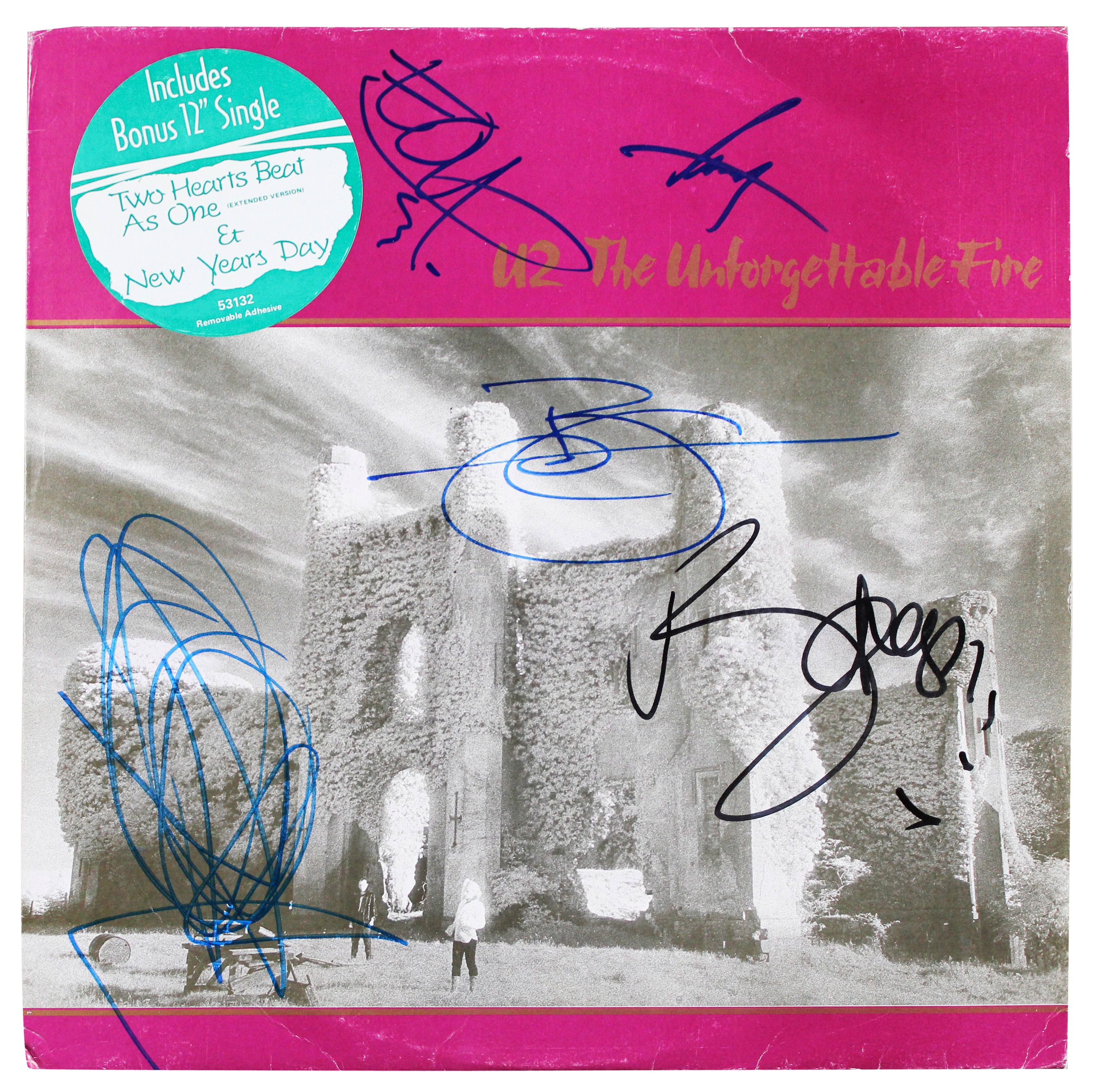 U2 (5) Bono, Edge, Mullen, Clayton & Eno Signed Album Cover w Vinyl BAS #AE11944