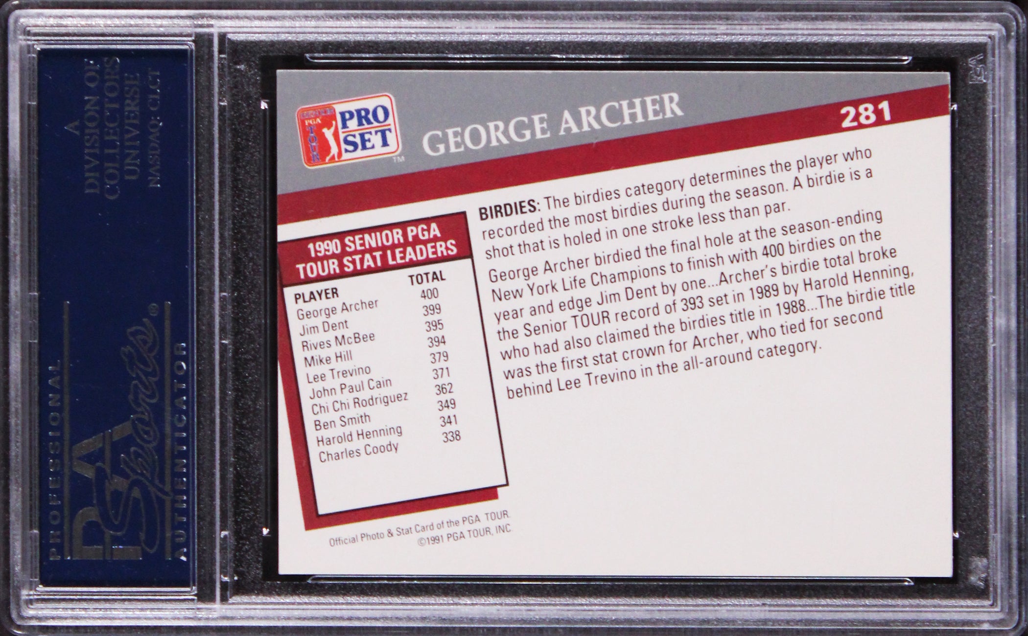 George Archer Authentic Signed 1991 Pro Set PGA Tour #281 Card PSA/DNA Slabbed