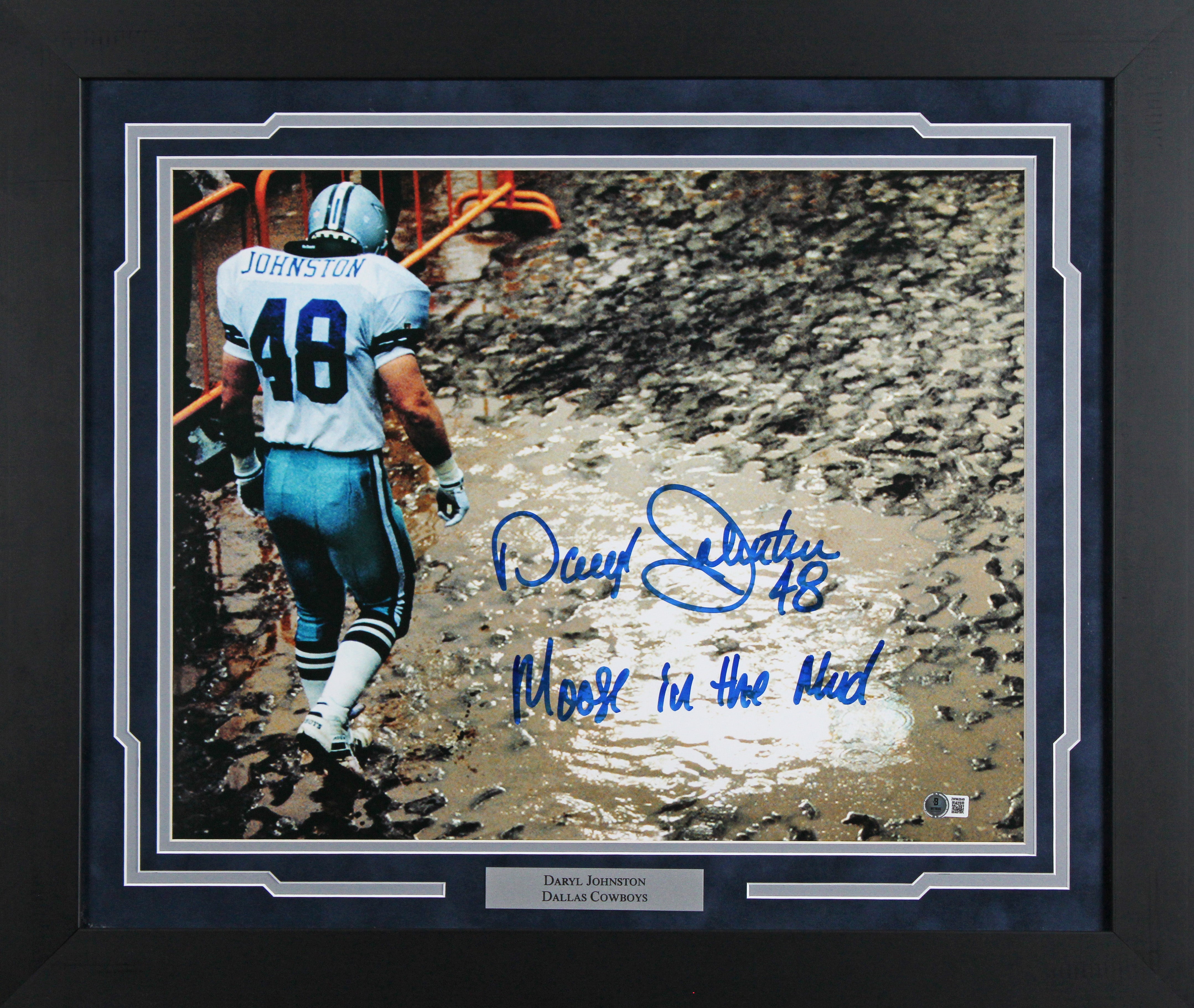 Cowboys Daryl Johnston "Moose In The Mud" Signed 16x20 Framed Photo BAS Witness