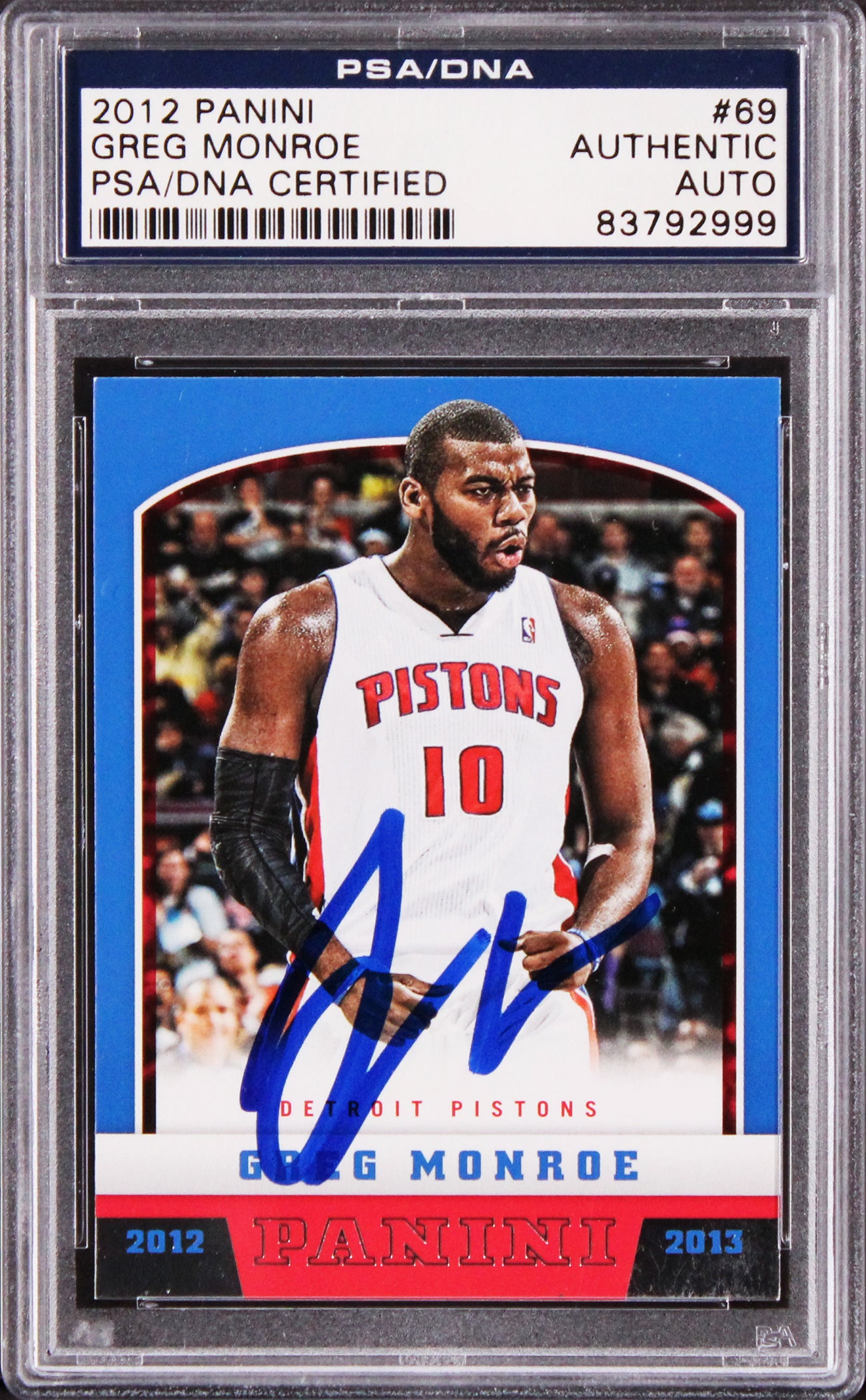 Pistons Greg Monroe Authentic Signed 2012 Panini #69 Card PSA/DNA Slabbed