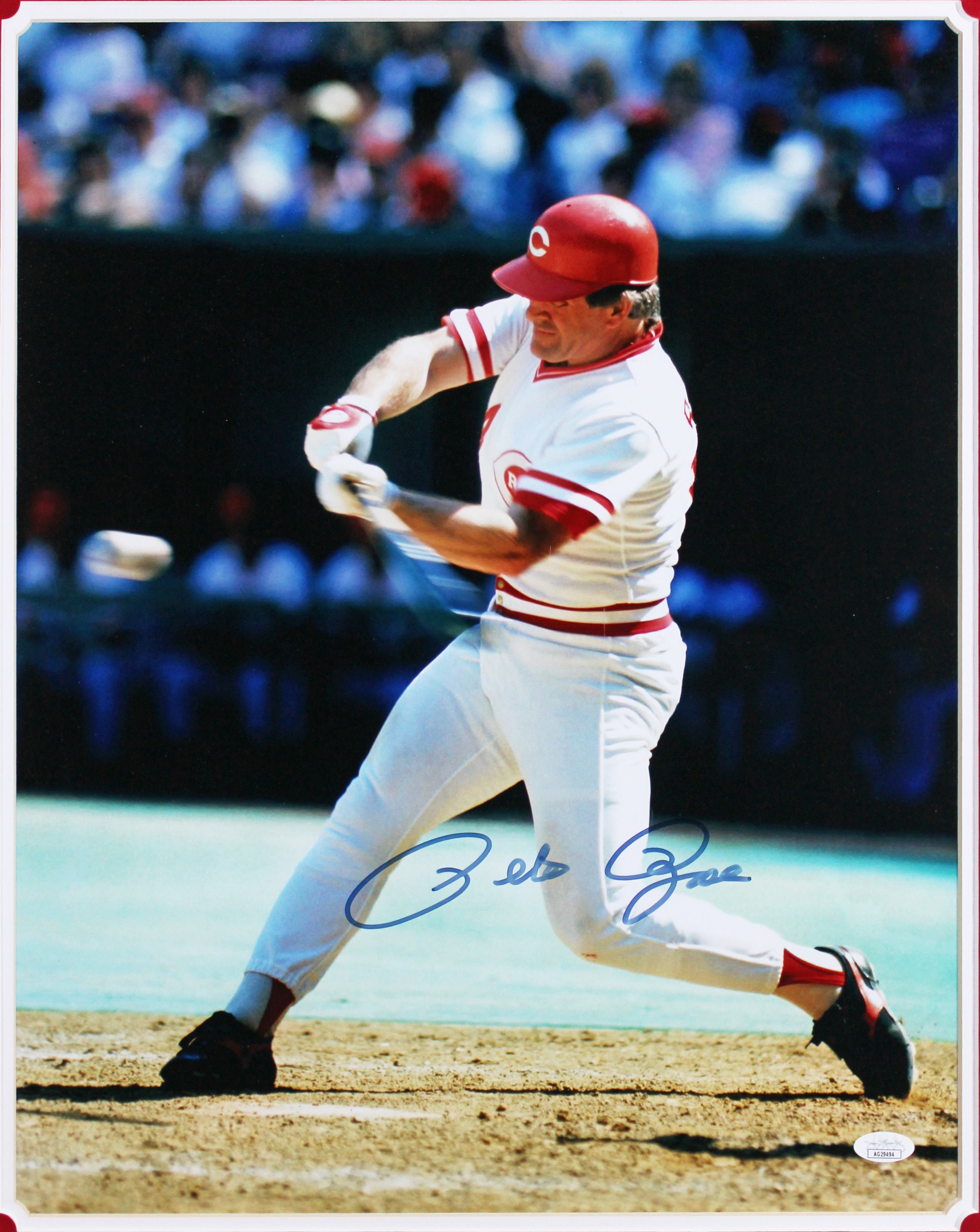 Reds Pete Rose Authentic Signed 16x20 Framed Vertical Batting Photo JSA #AG29494