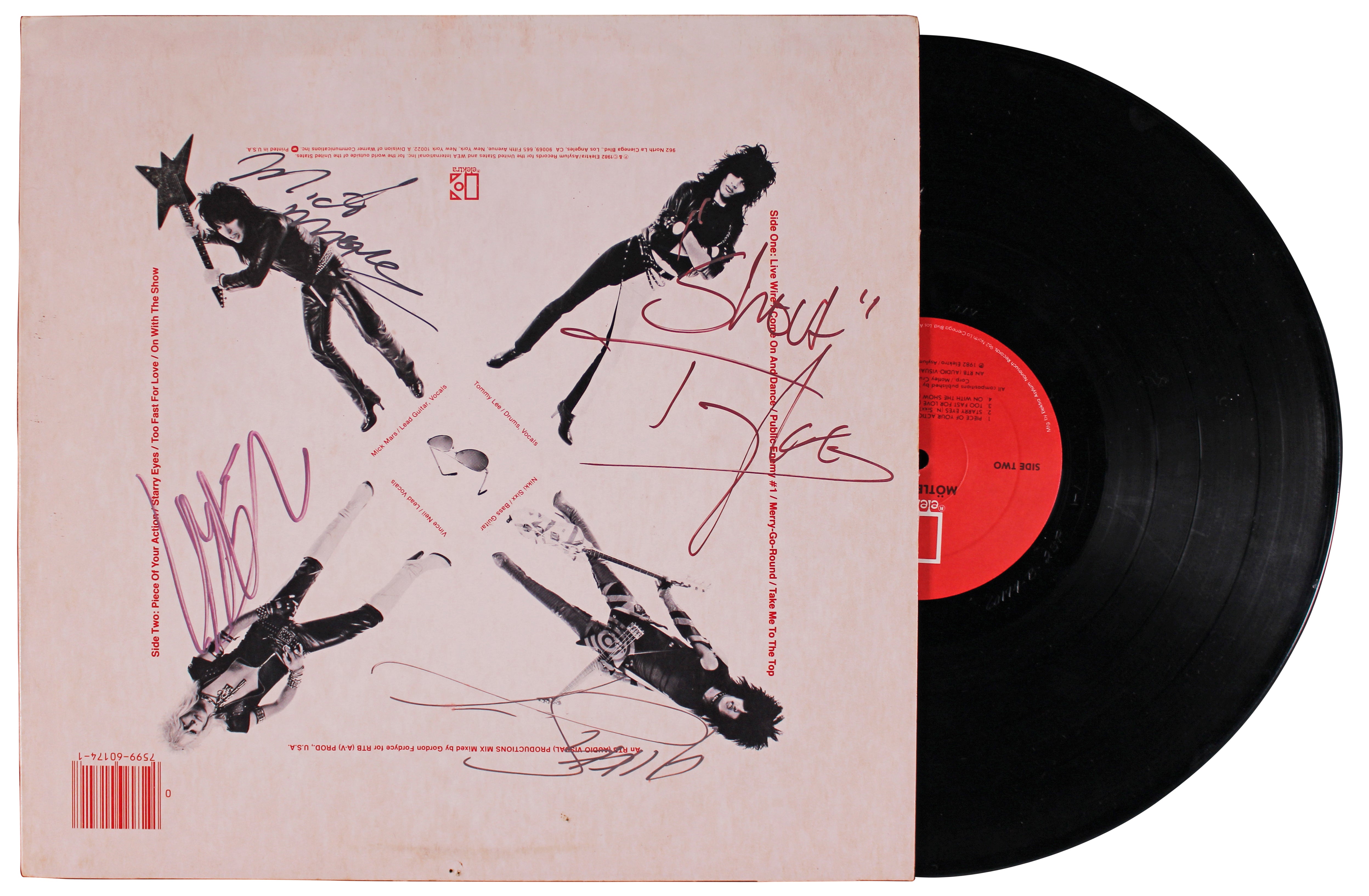 Motley Crue (4) Neil, Sixx, Lee & Mars Signed Album Cover W/ Vinyl BAS #AE19007