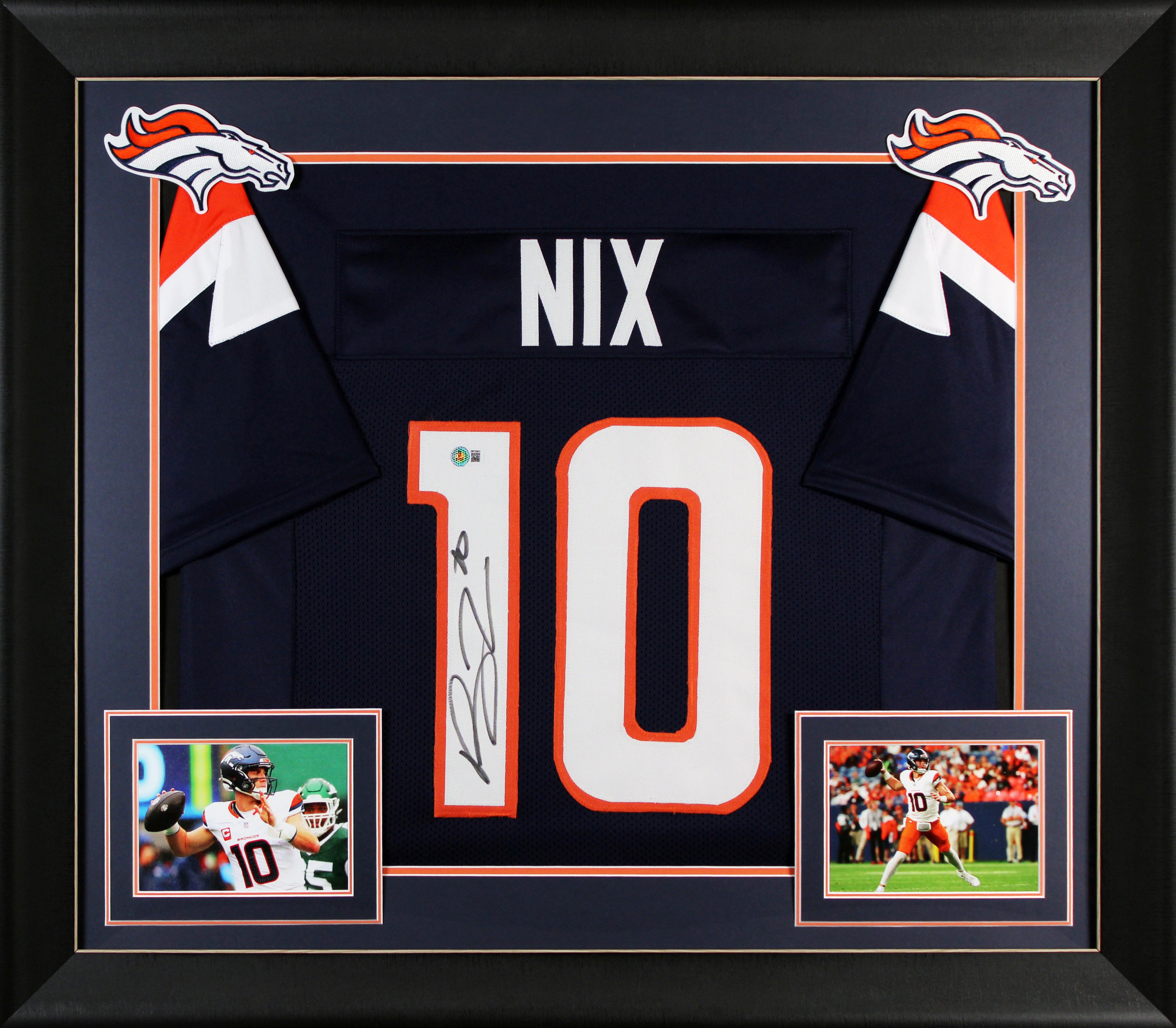 Bo Nix Authentic Signed Navy Blue Pro Style Framed Jersey BAS Witnessed