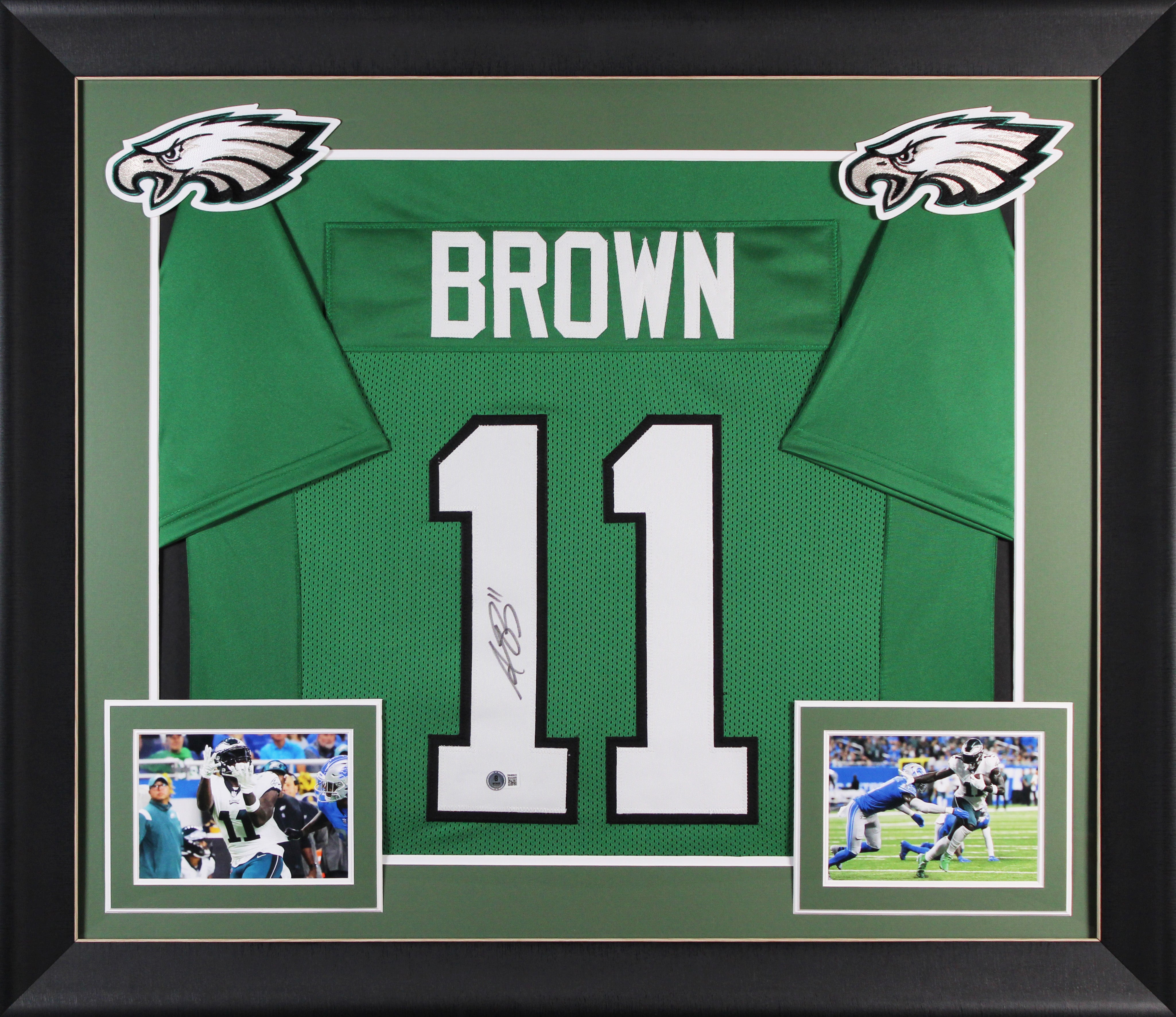 A.J. Brown Authentic Signed Kelly Green Pro Style Framed Jersey BAS Witnessed