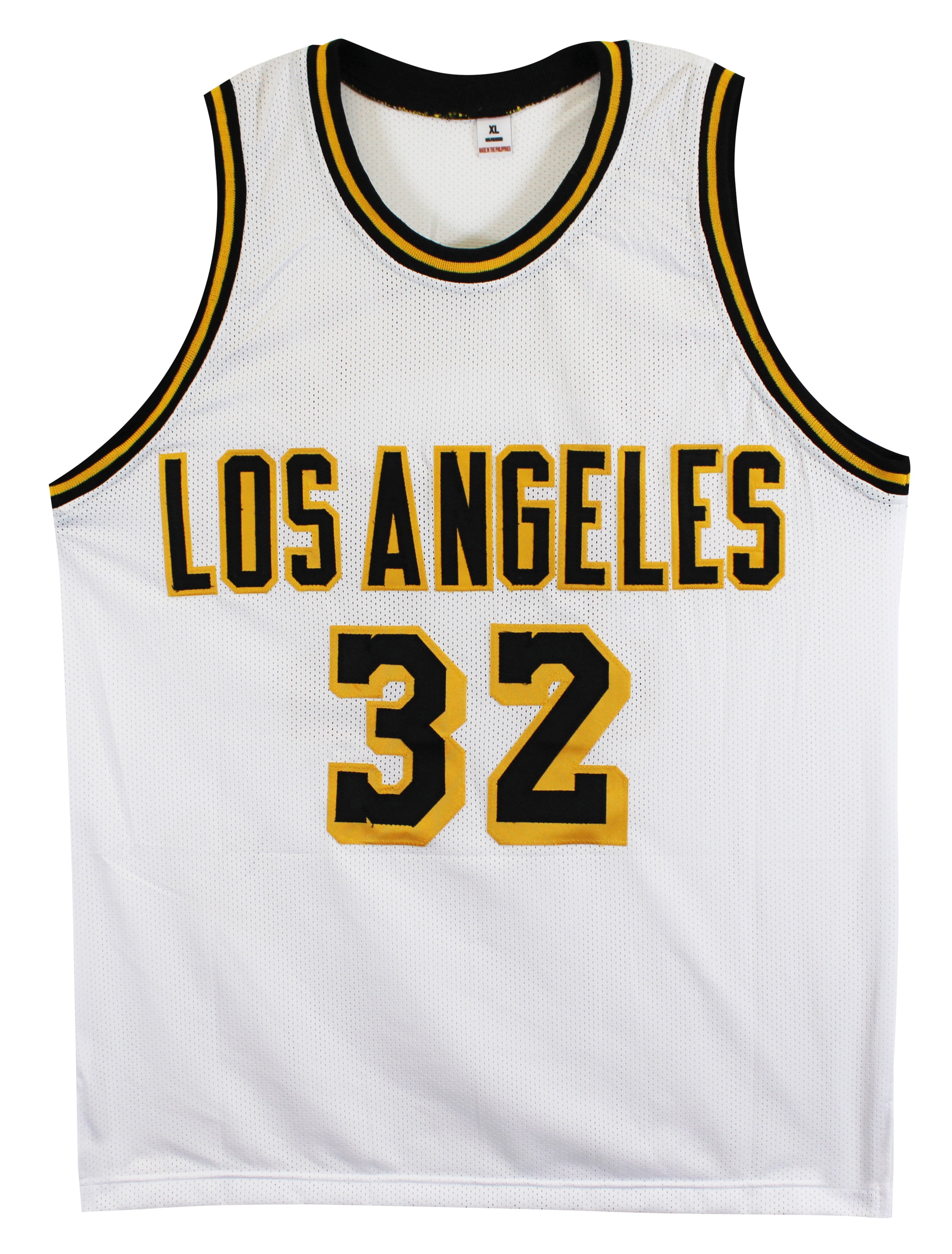 Magic Johnson Signed White Pro Style Jersey w/ Black Numbers BAS Witnessed 2