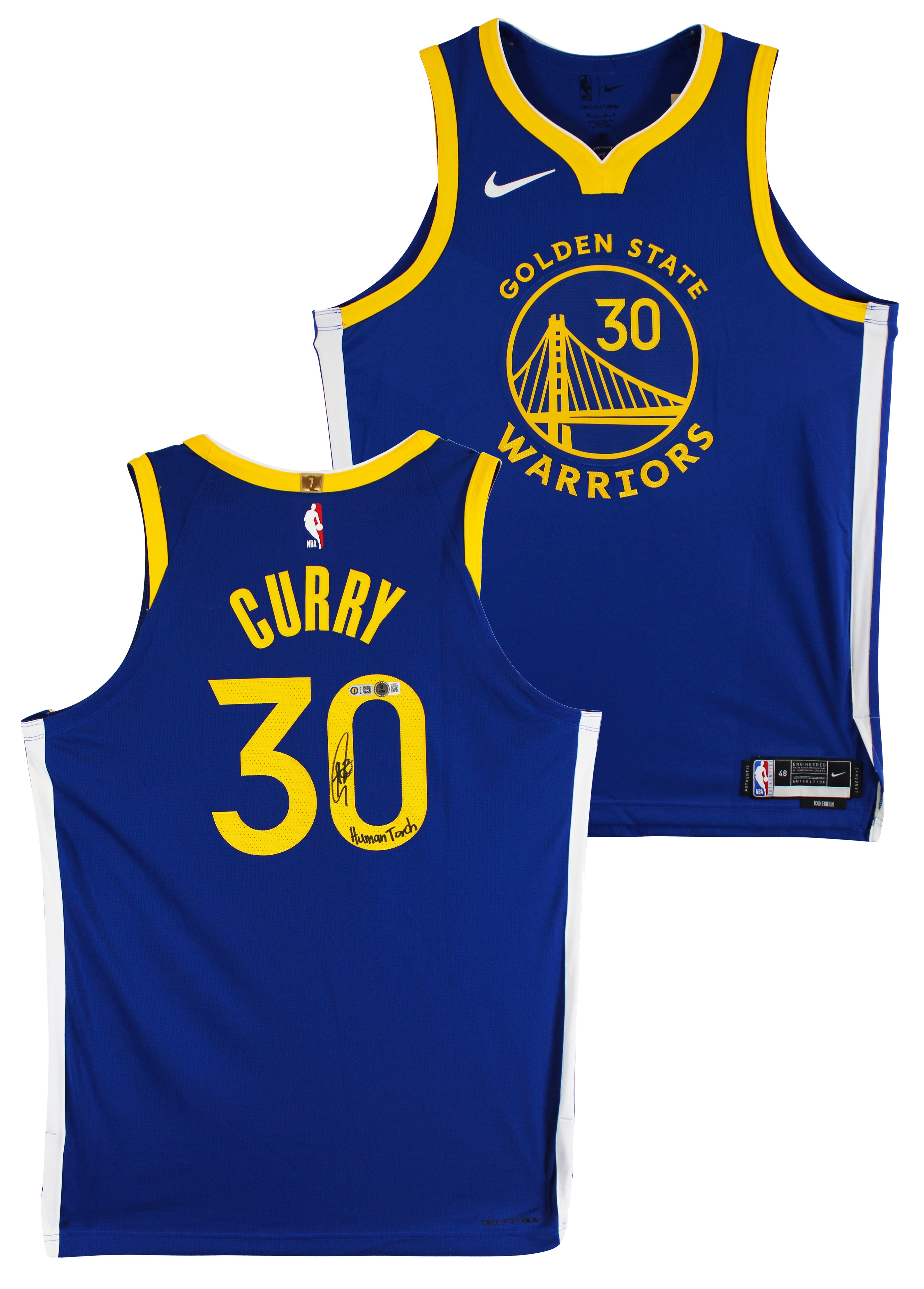 Stephen Curry "Human Torch" Signed Blue Nike Icon Edition Authentic Jersey BAS W