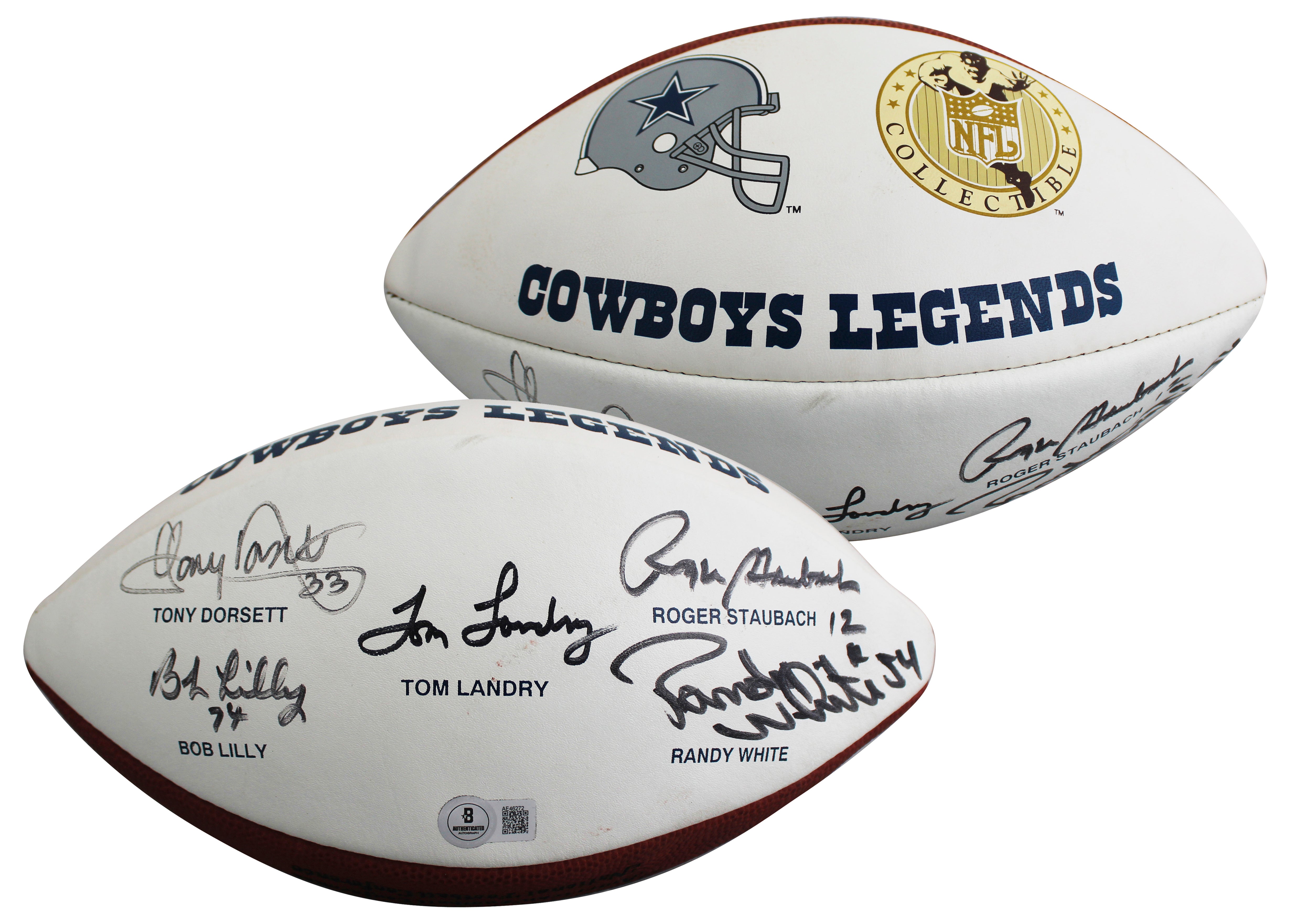 Cowboys (5) Dorsett, Landry, Staubach, +2 Signed Wilson White Panel Football BAS
