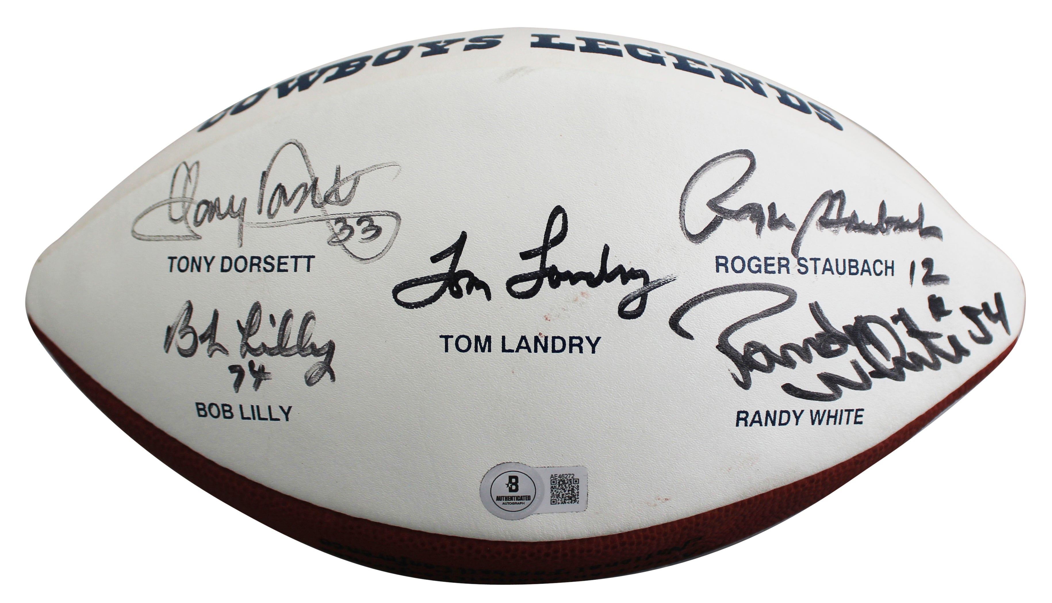Cowboys (5) Dorsett, Landry, Staubach, +2 Signed Wilson White Panel Football BAS