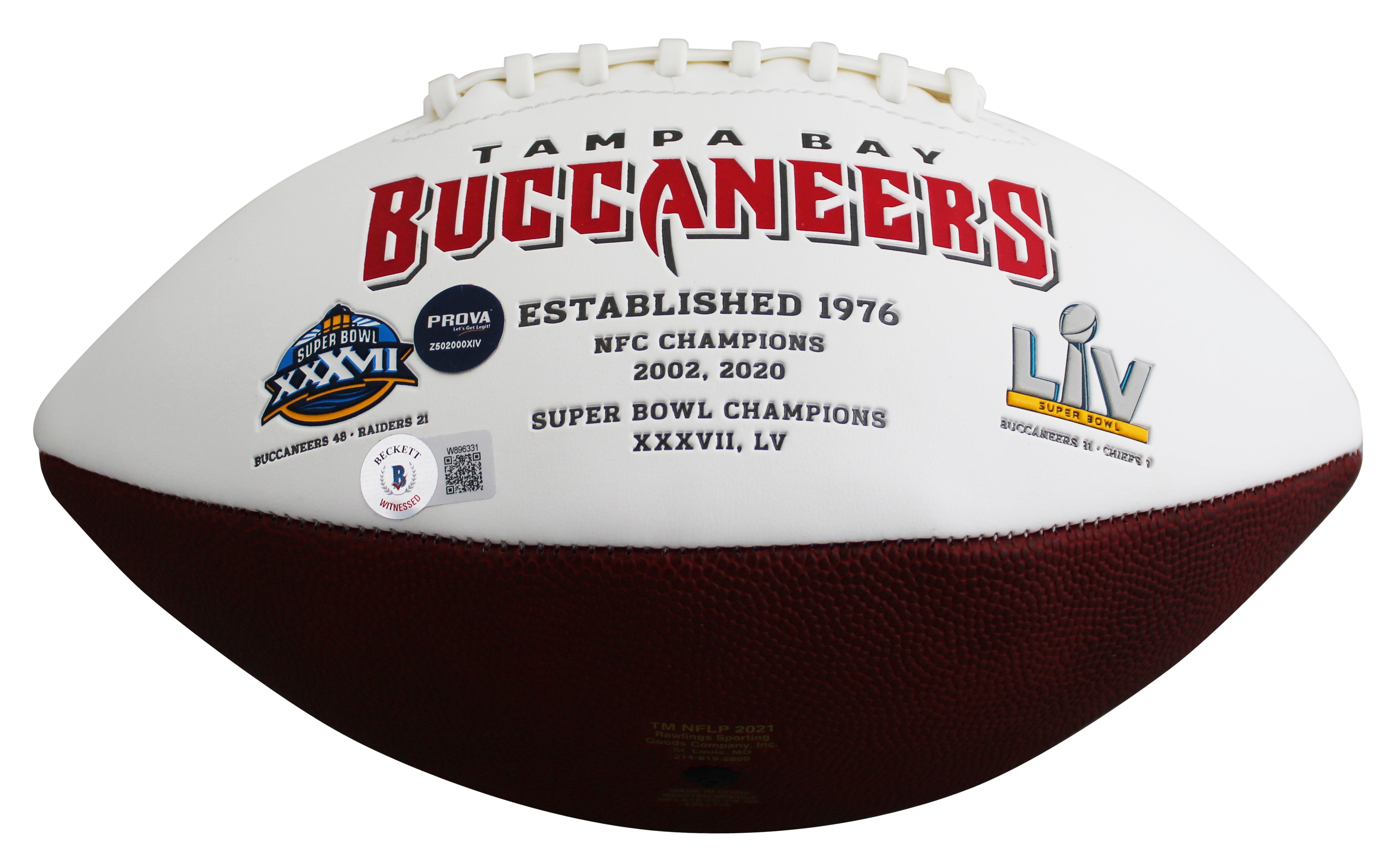 Bucs (4) Sapp, Barber, Alstott & Brooks Signed White Panel Logo Football BAS Wit