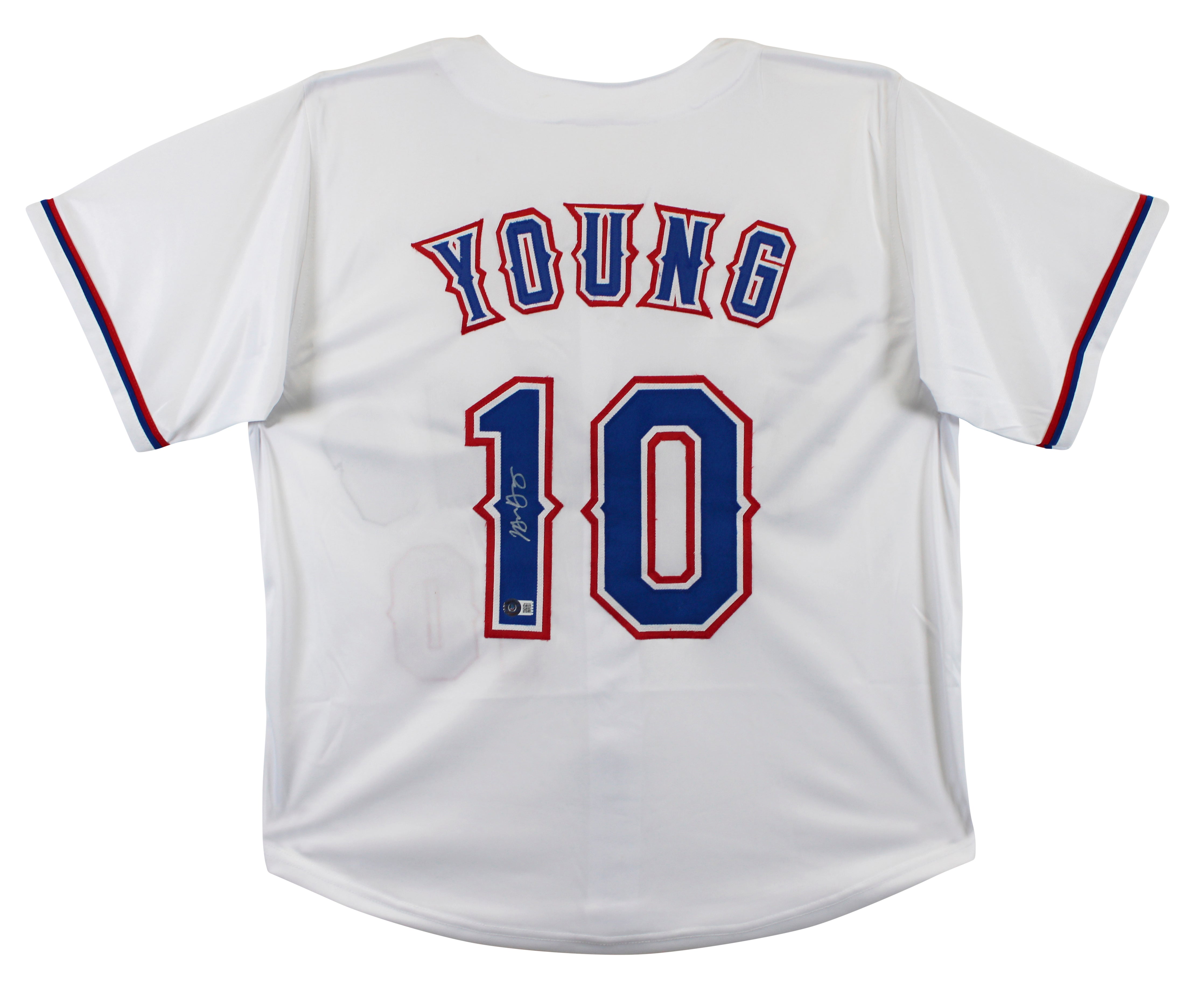 Michael Young Authentic Signed White Pro Style Jersey Autographed BAS Witnessed