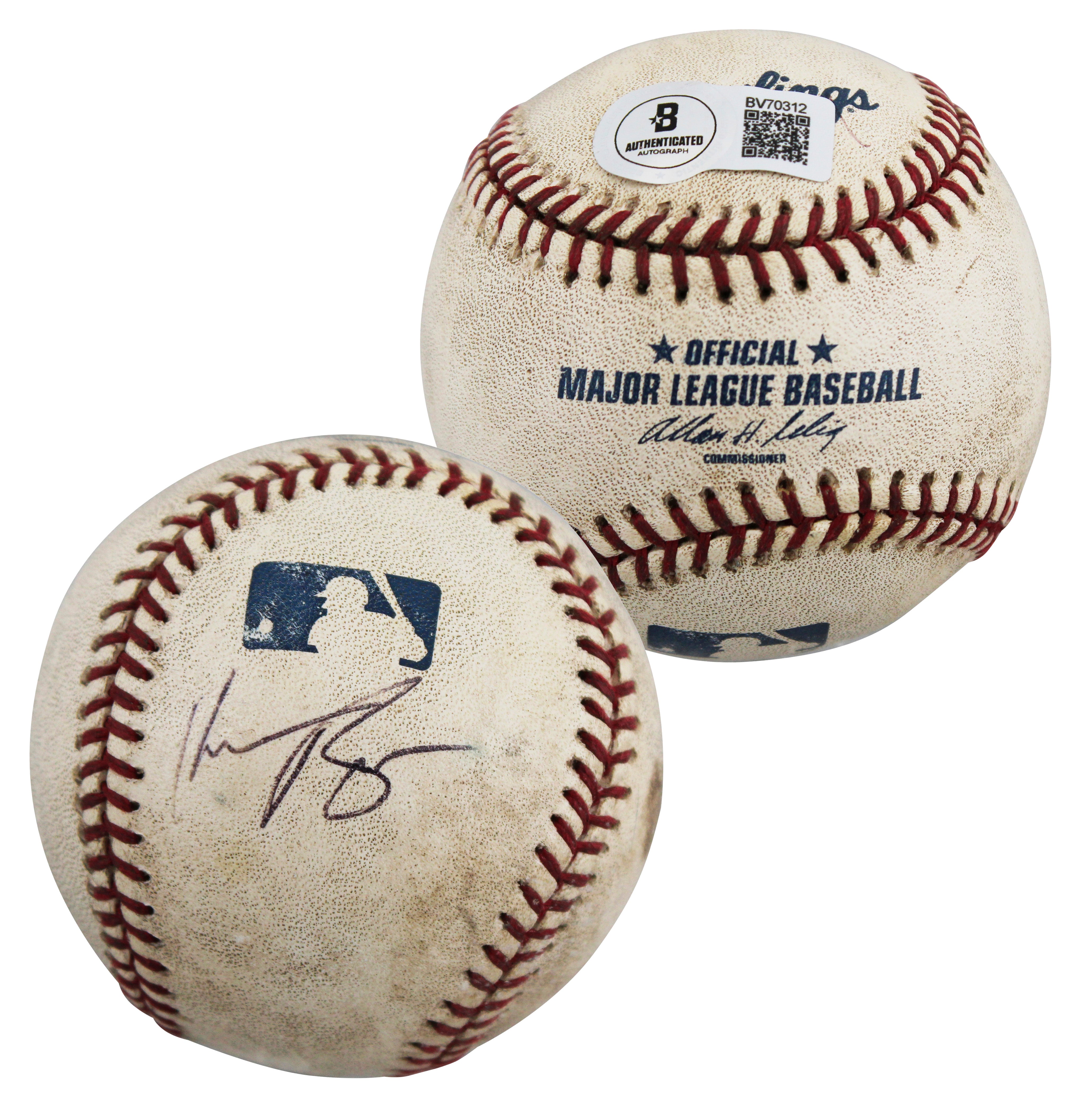 Rangers Kevin Brown Authentic Signed Game Used Selig OML Baseball BAS #BV70312
