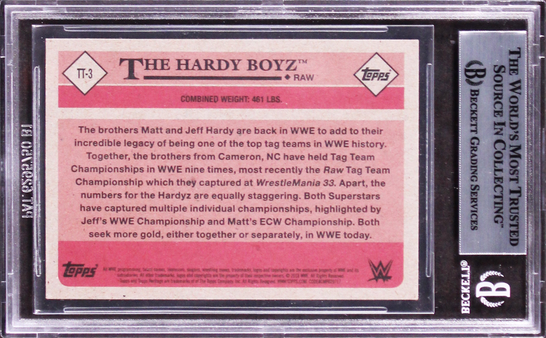 Jeff Hardy & Matt Hardy Signed 2018 Topps Heritage WWE TT&S #TT3 Card BAS Slab