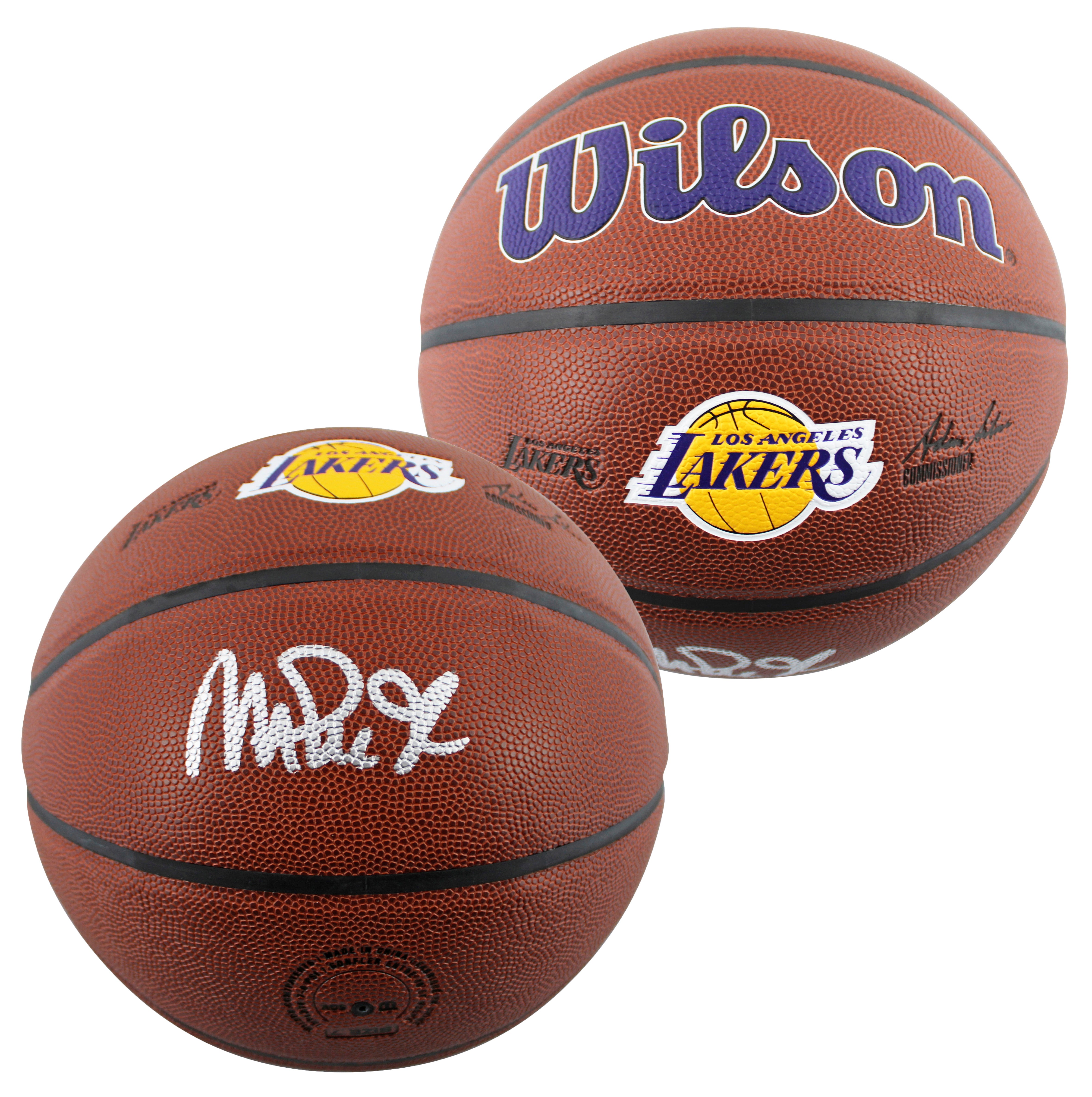 Lakers Magic Johnson  Signed Brown Wilson Lakers Logo Basketball w/ Case BAS Wit