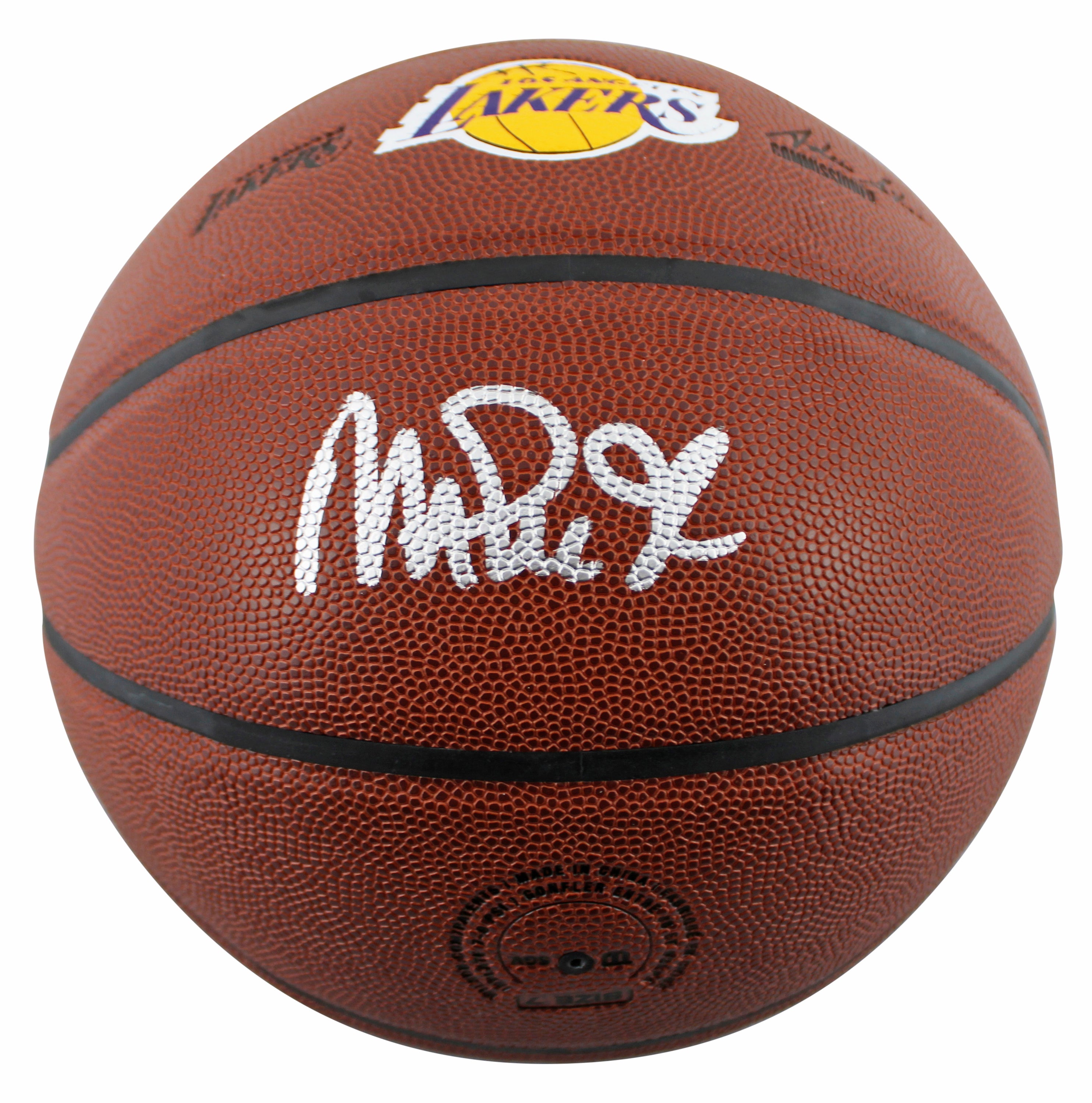 Lakers Magic Johnson  Signed Brown Wilson Lakers Logo Basketball BAS Witnessed