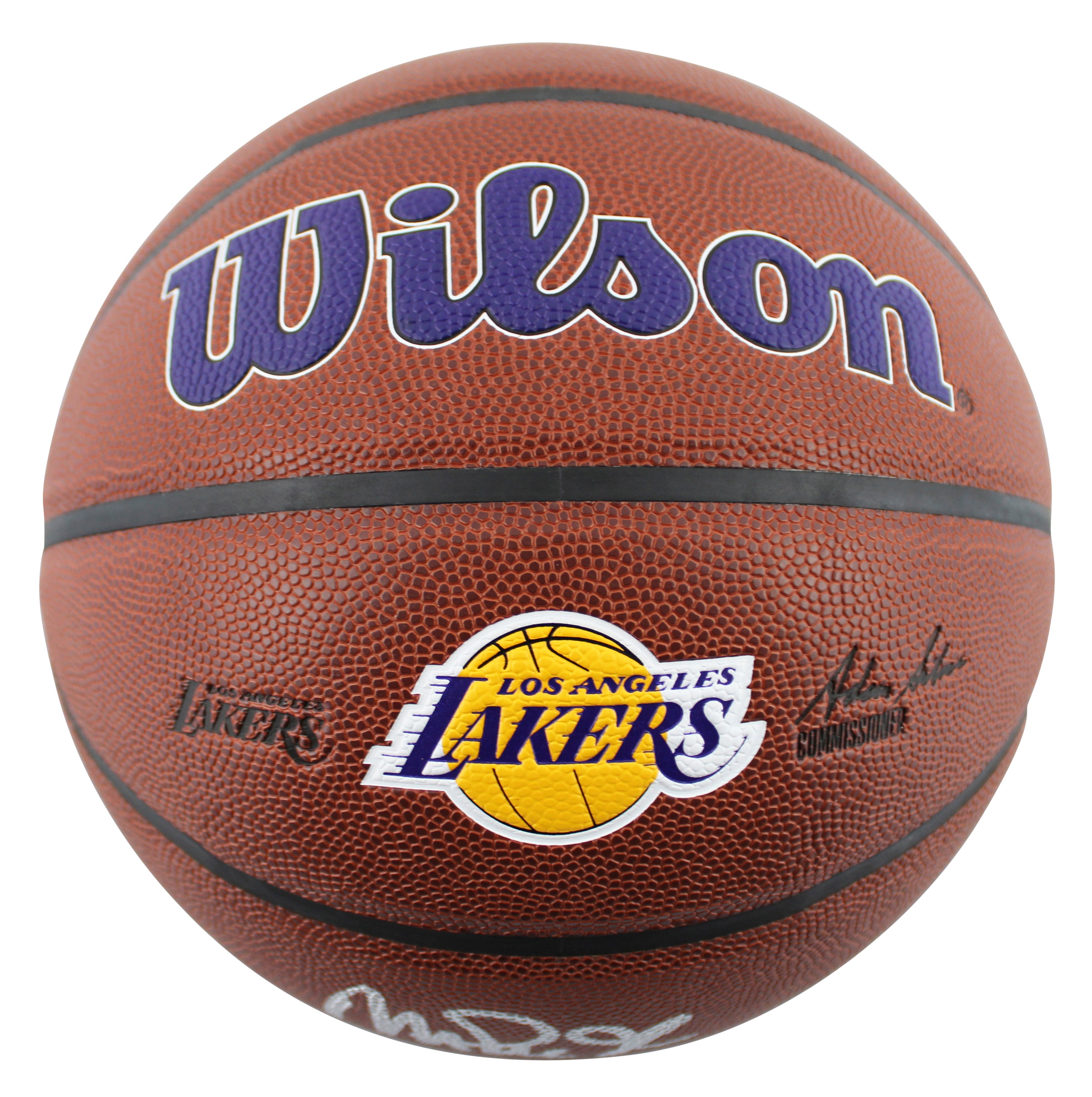 Lakers Magic Johnson  Signed Brown Wilson Lakers Logo Basketball w/ Case BAS Wit